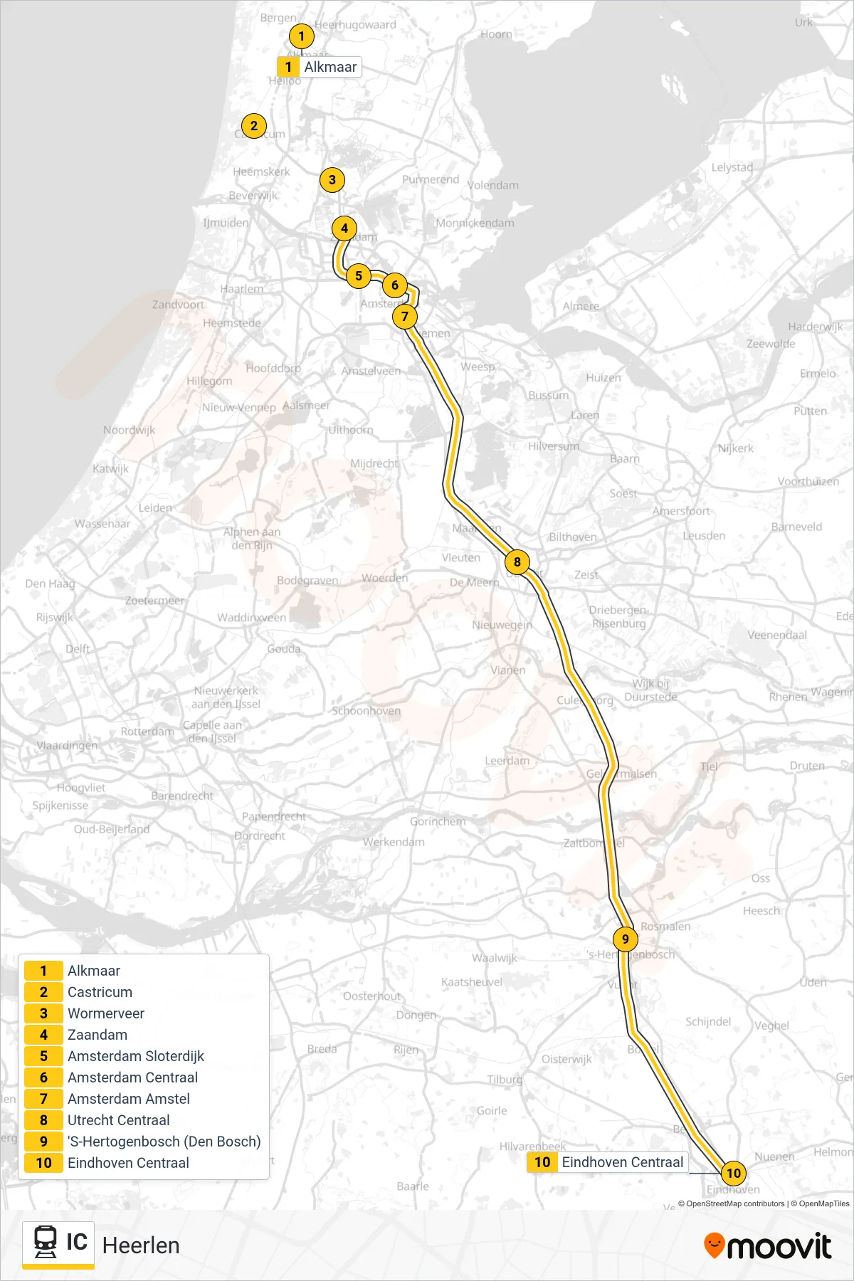 Lijn IC (trein, Heerlen): route en haltes op de kaart