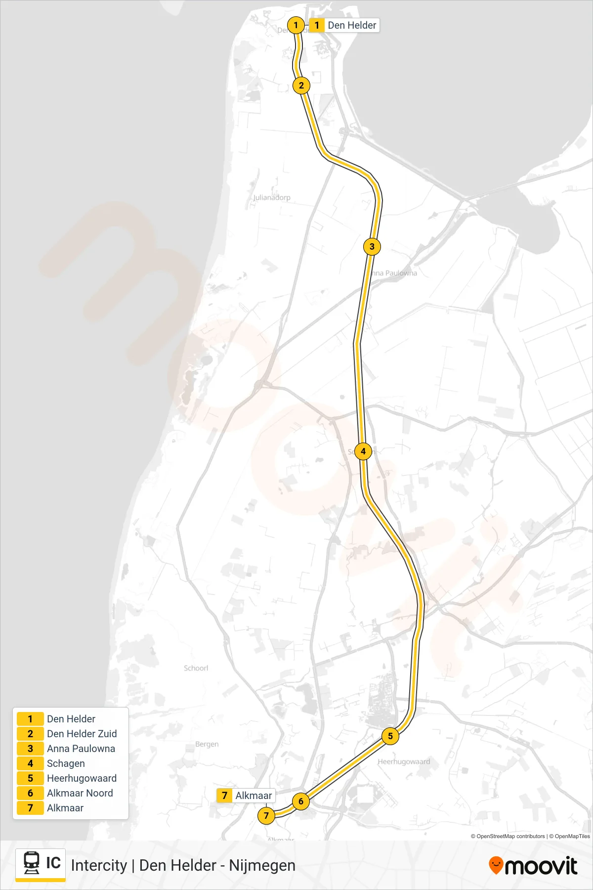Lijn IC (trein, Alkmaar): route en haltes op de kaart