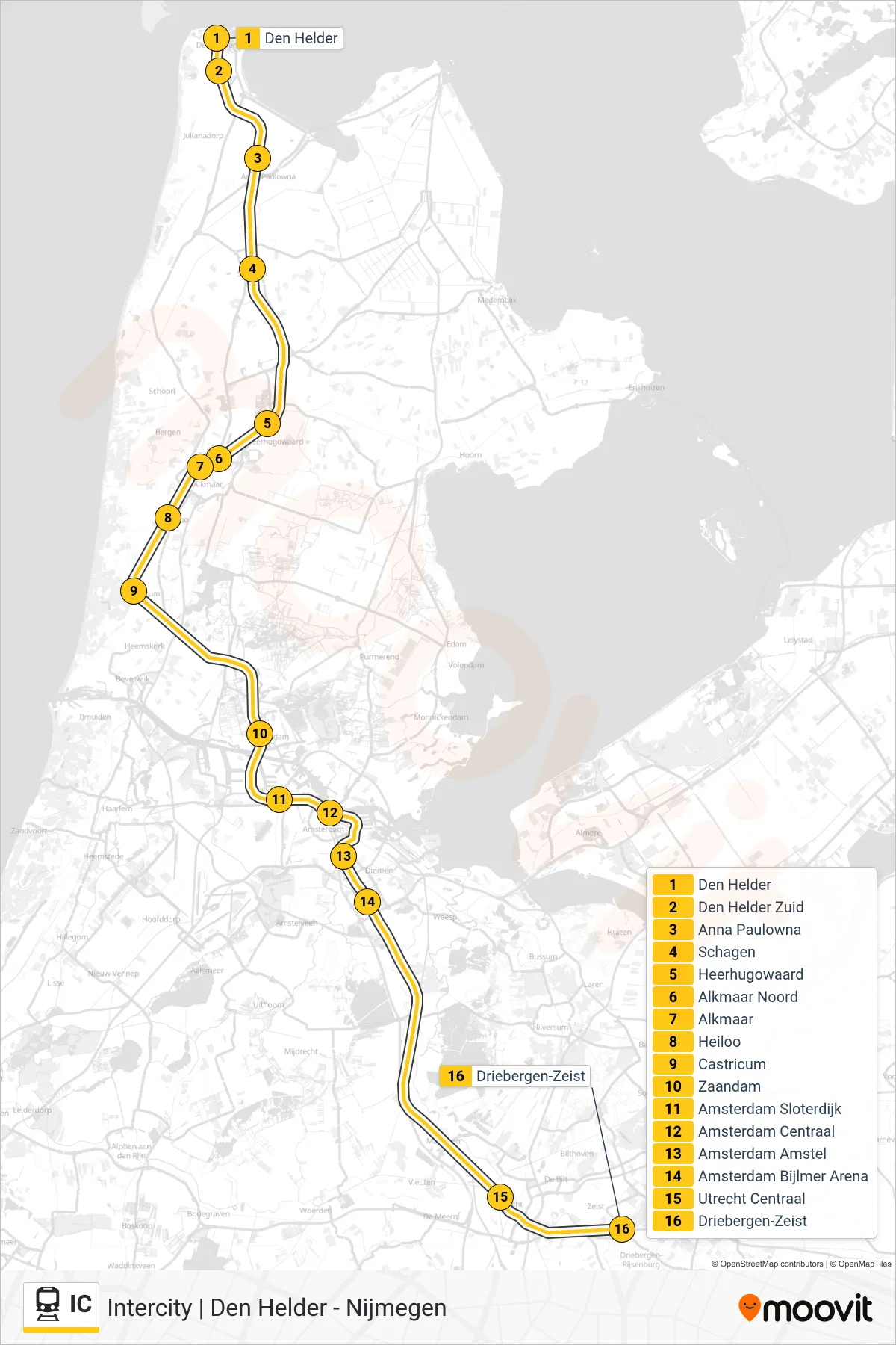 Lijn IC (trein, Driebergen-Zeist): route en haltes op de kaart