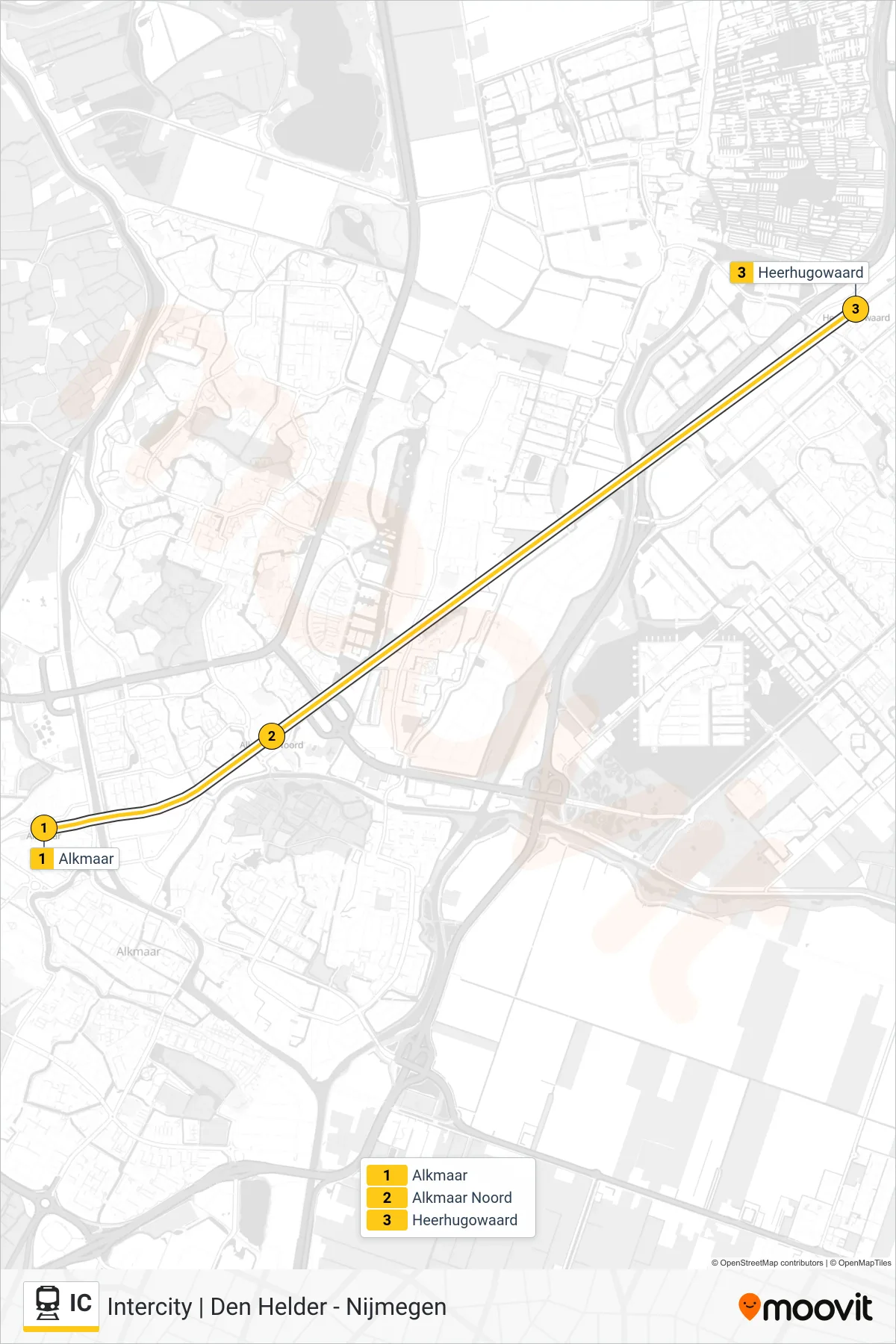 Lijn IC (trein, Heerhugowaard): route en haltes op de kaart