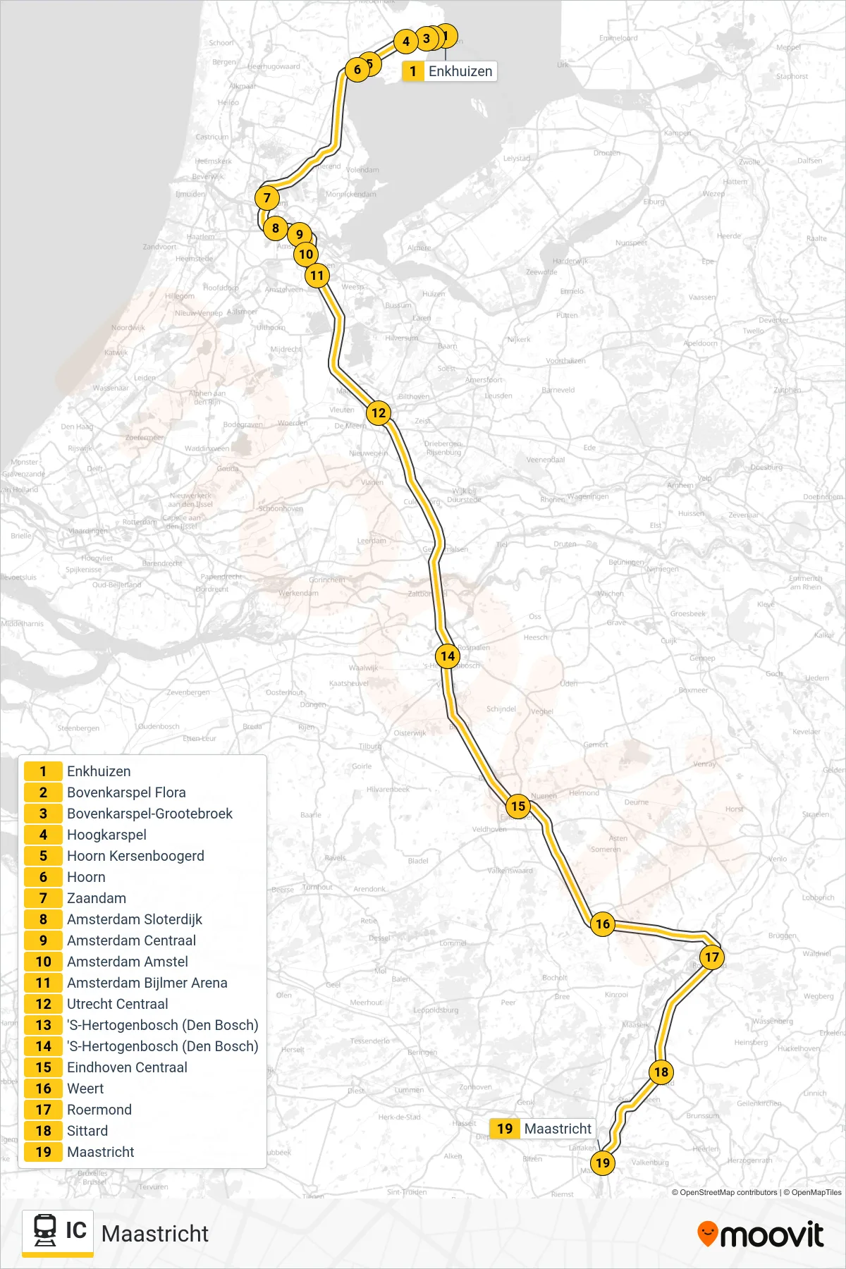 Lijn IC (trein, Maastricht): route en haltes op de kaart