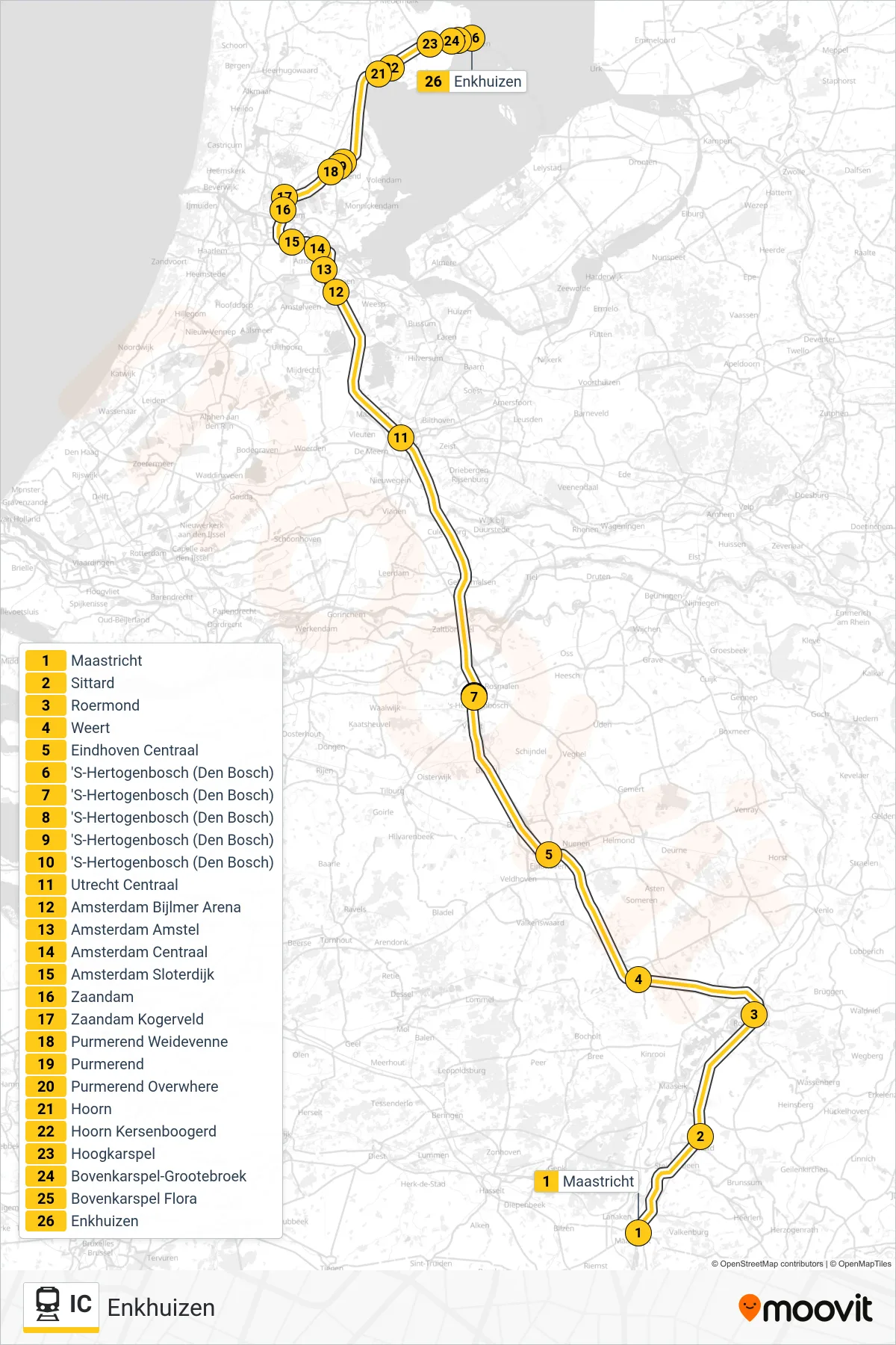 Linie IC (Bahn) Richtung Enkhuizen: Route und Haltestellen auf der Karte