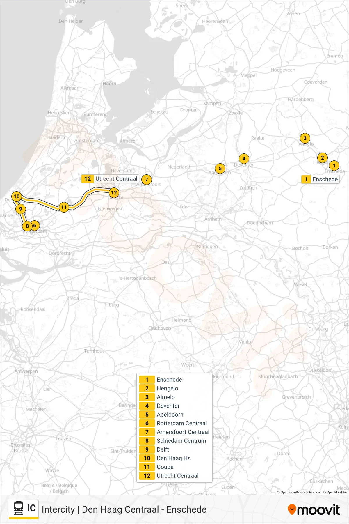 Lijn IC (trein, Utrecht Centraal): route en haltes op de kaart
