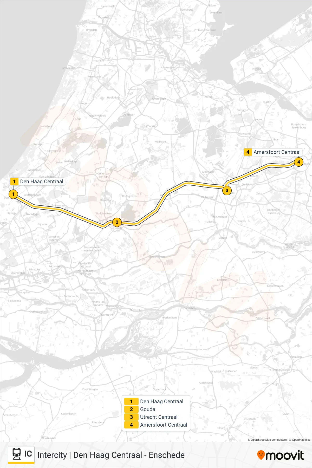Linie IC (Bahn) Richtung Amersfoort Centraal: Route und Haltestellen auf der Karte