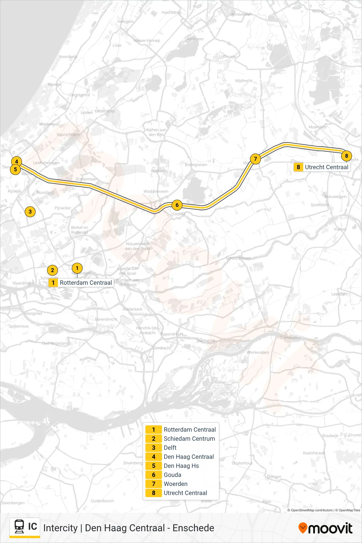 Linie IC (Bahn) Richtung Utrecht Centraal: Route und Haltestellen auf der Karte