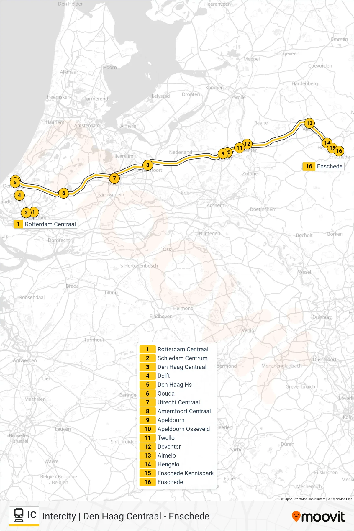 Lijn IC (trein, Enschede): route en haltes op de kaart