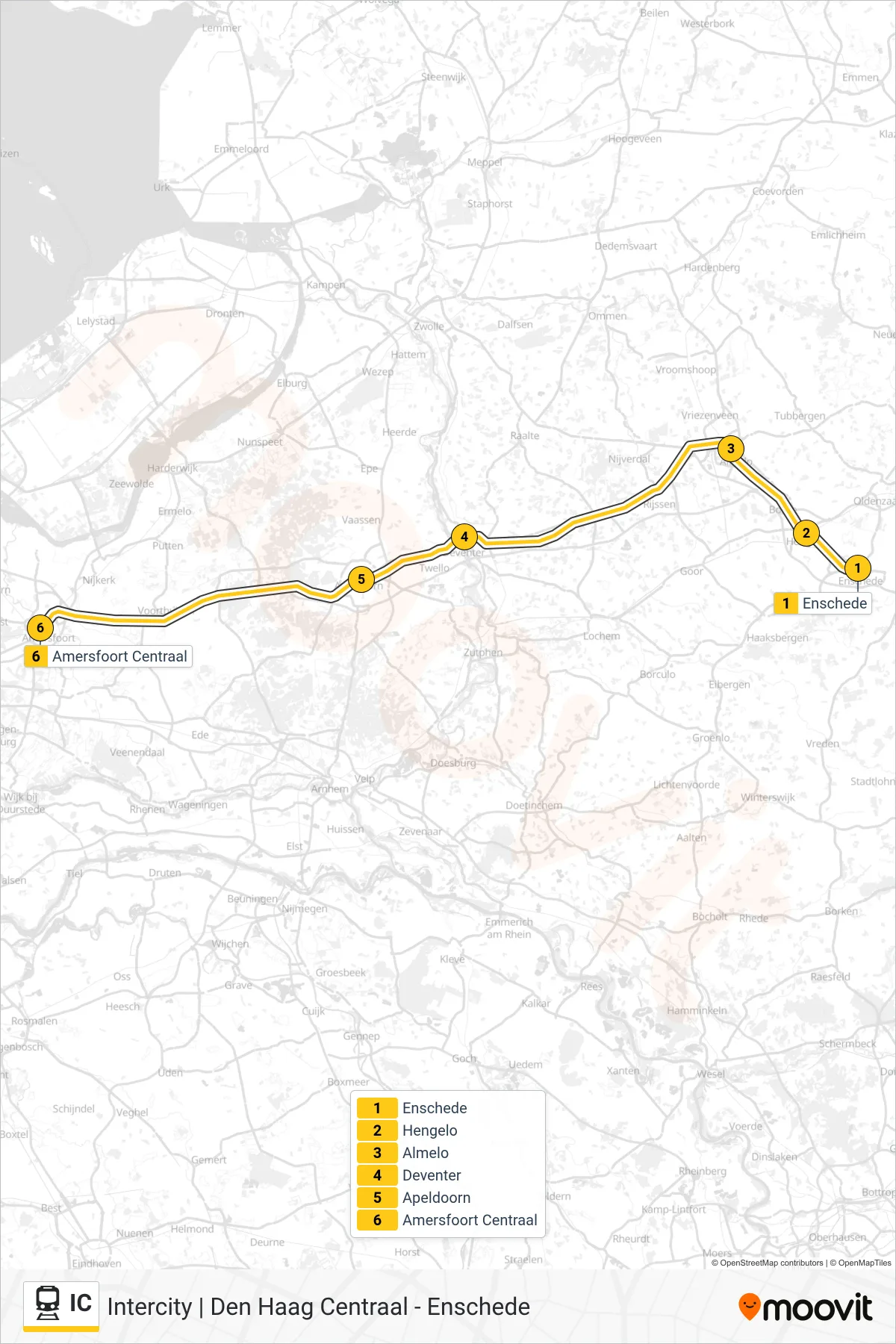 Linie IC (Bahn) Richtung Amersfoort Centraal: Route und Haltestellen auf der Karte