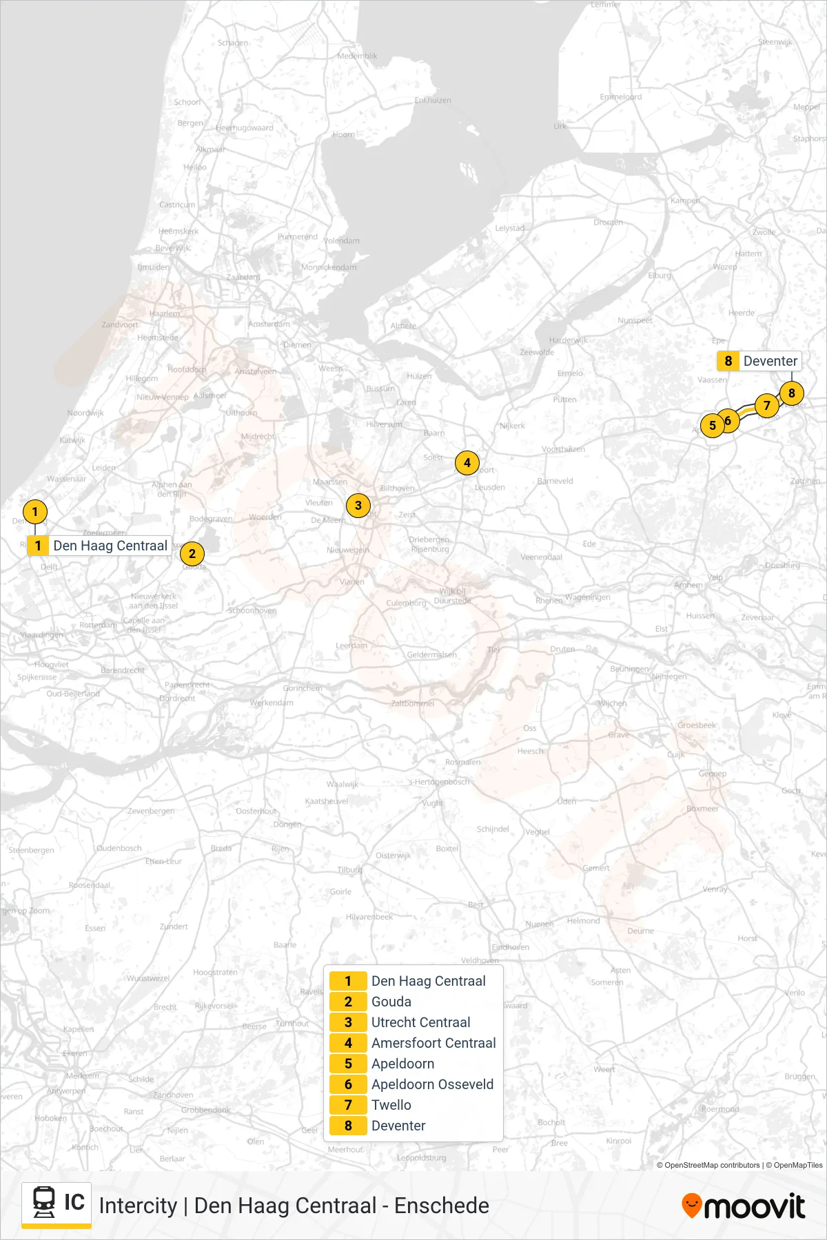 Lijn IC (trein, Deventer): route en haltes op de kaart