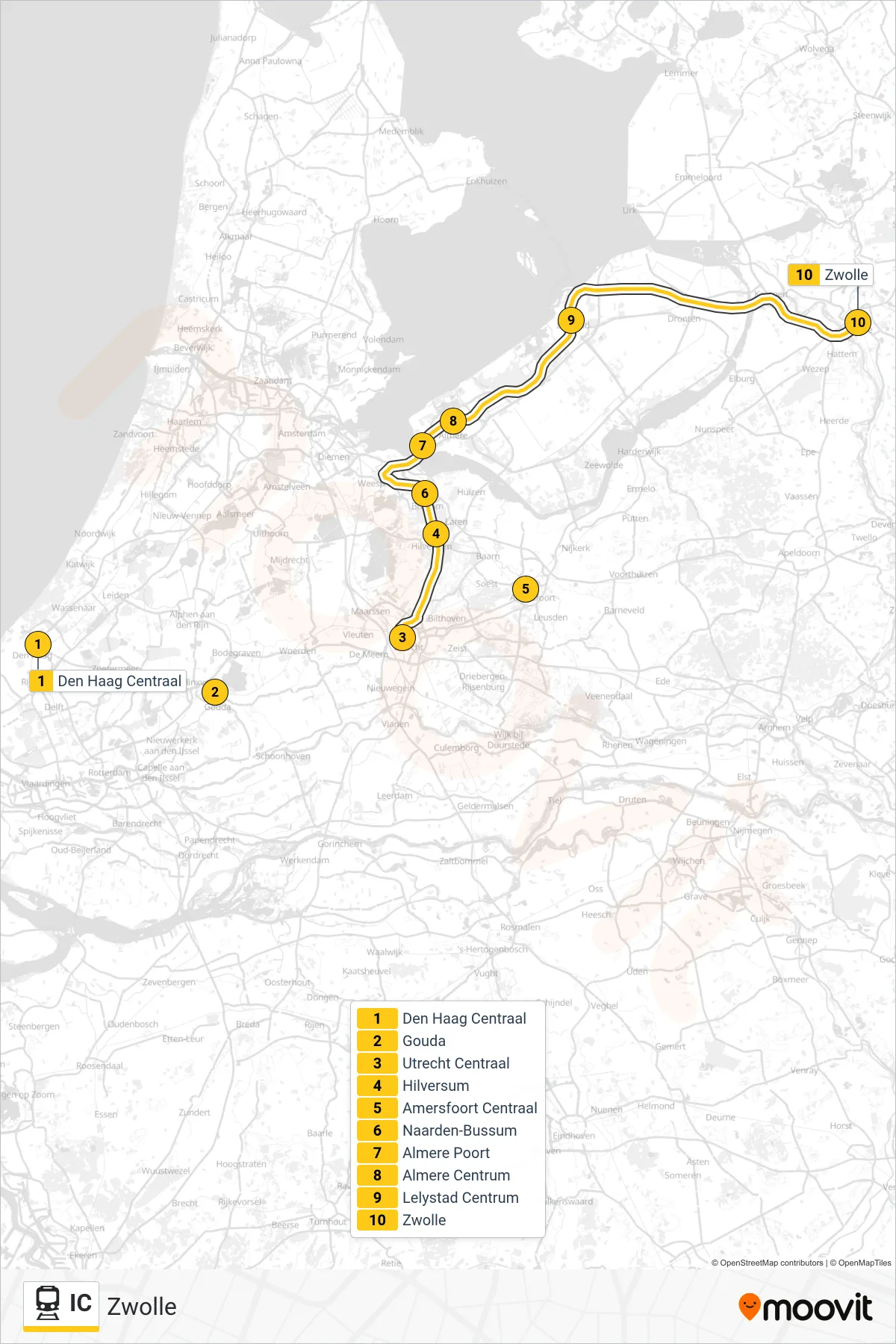 Lijn IC (trein, Zwolle): route en haltes op de kaart