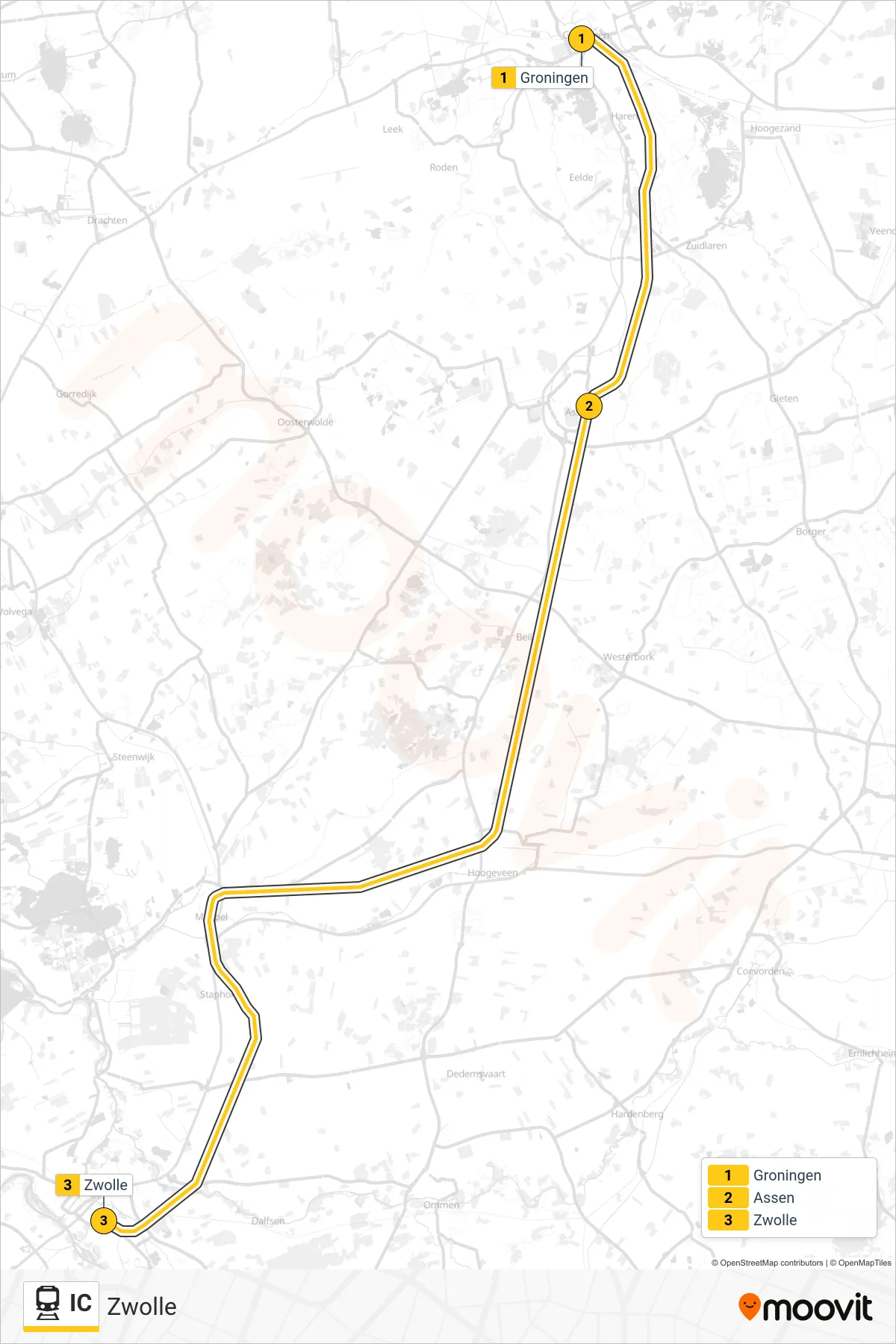 Lijn IC (trein, Zwolle): route en haltes op de kaart