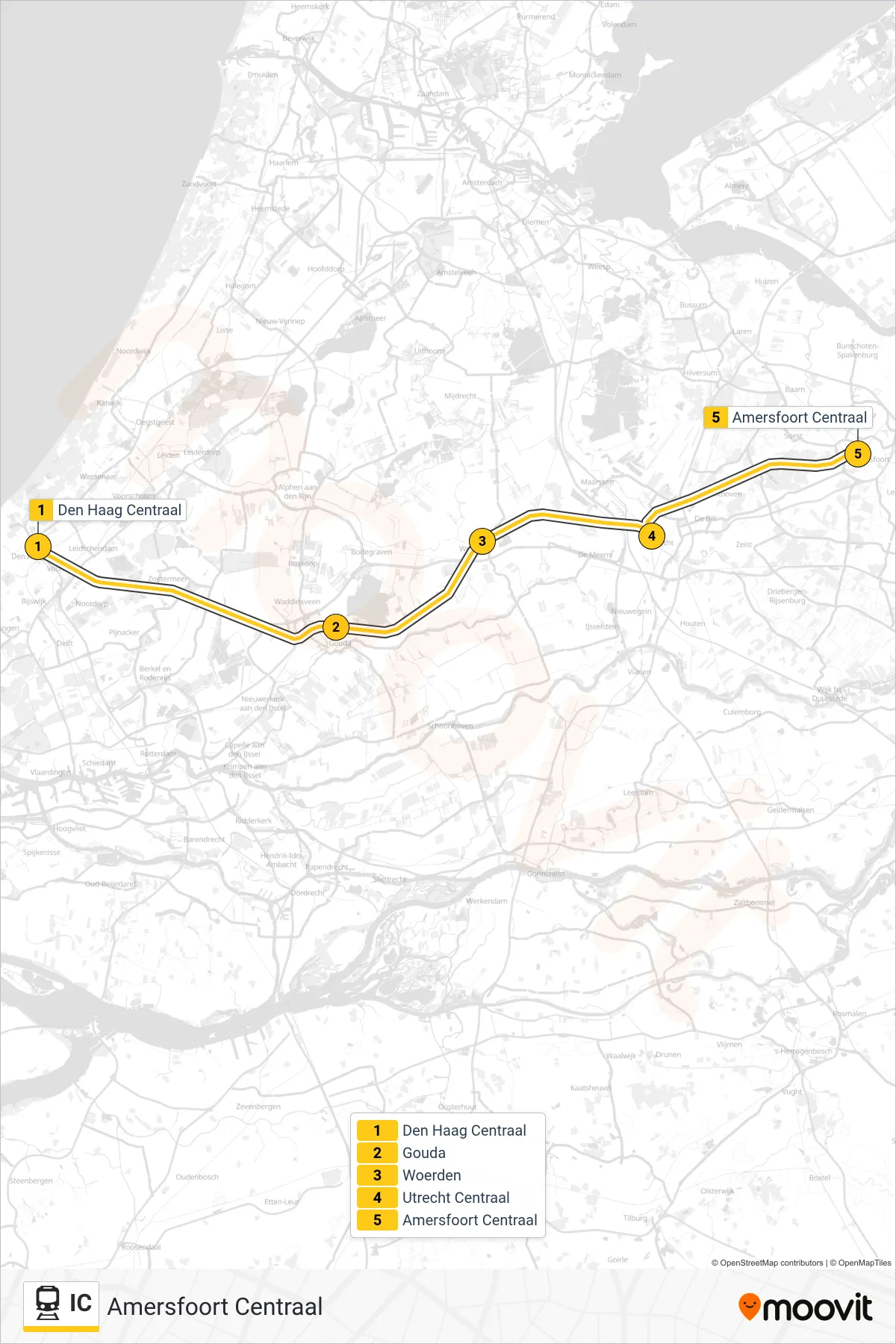 Lijn IC (trein, Amersfoort Centraal): route en haltes op de kaart