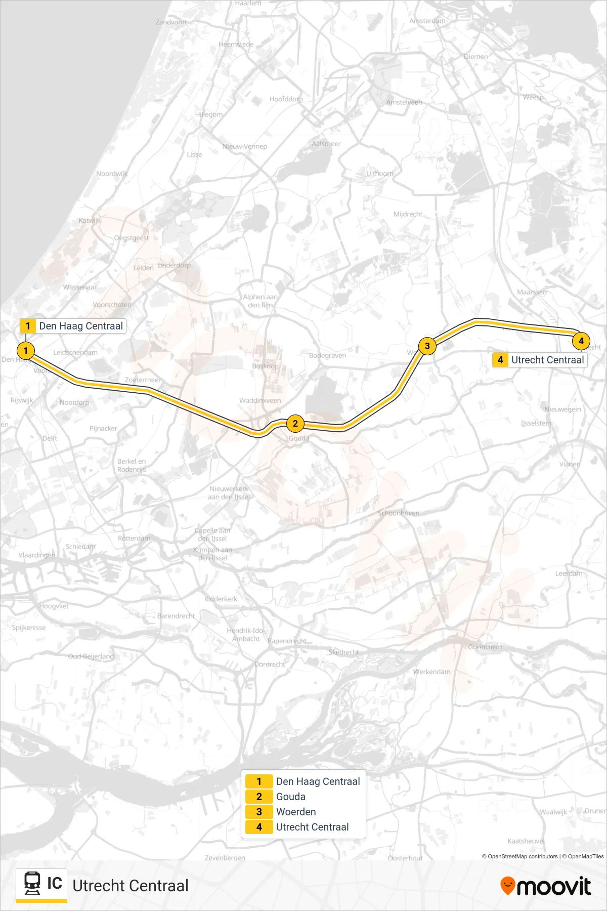 Lijn IC (trein, Utrecht Centraal): route en haltes op de kaart