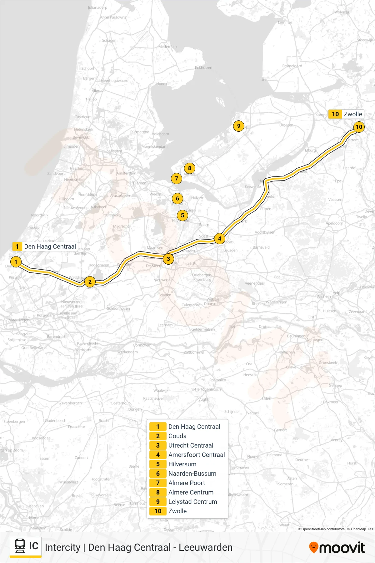 IC train Line (Zwolle) route and stops on a map