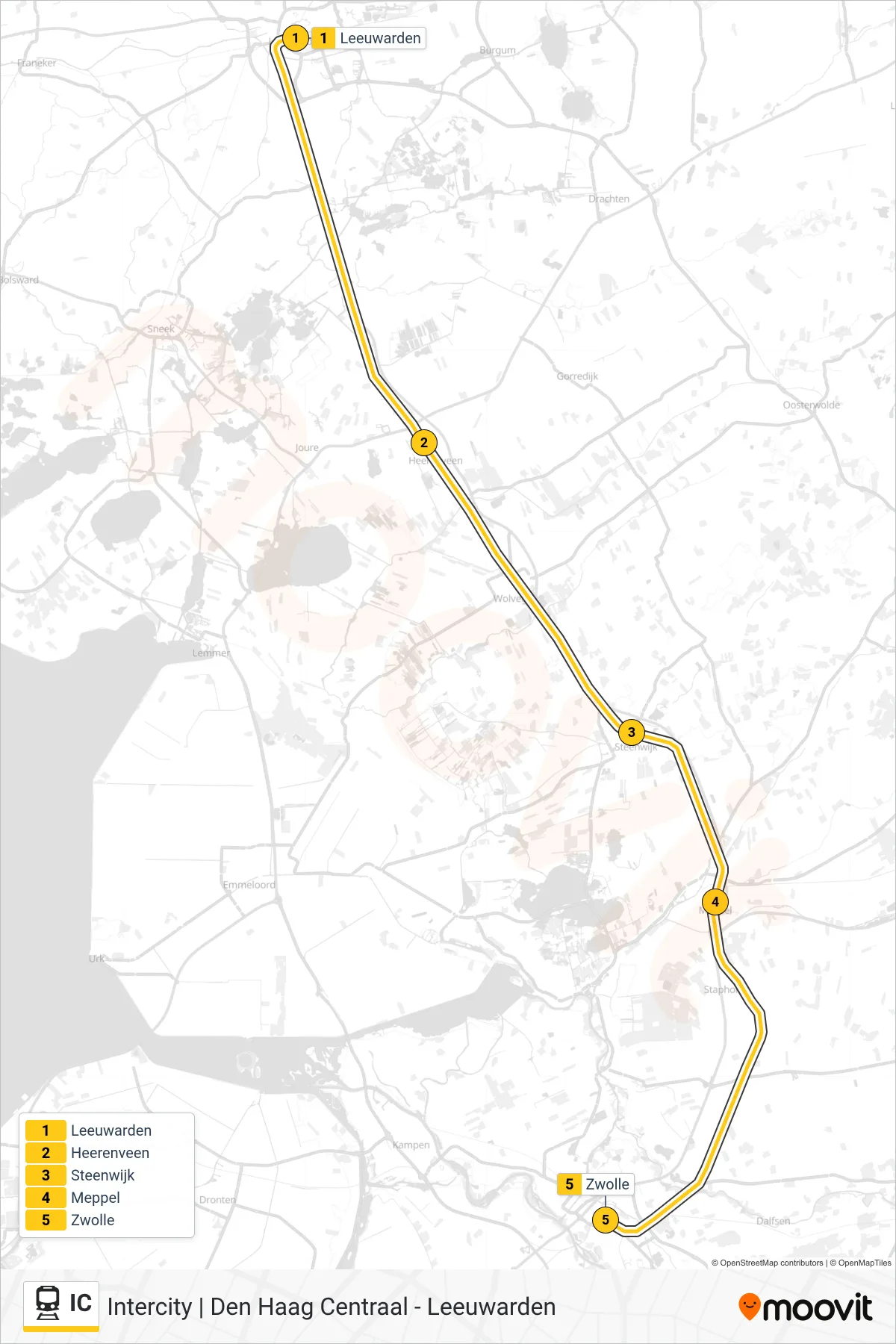 Lijn IC (trein, Zwolle): route en haltes op de kaart