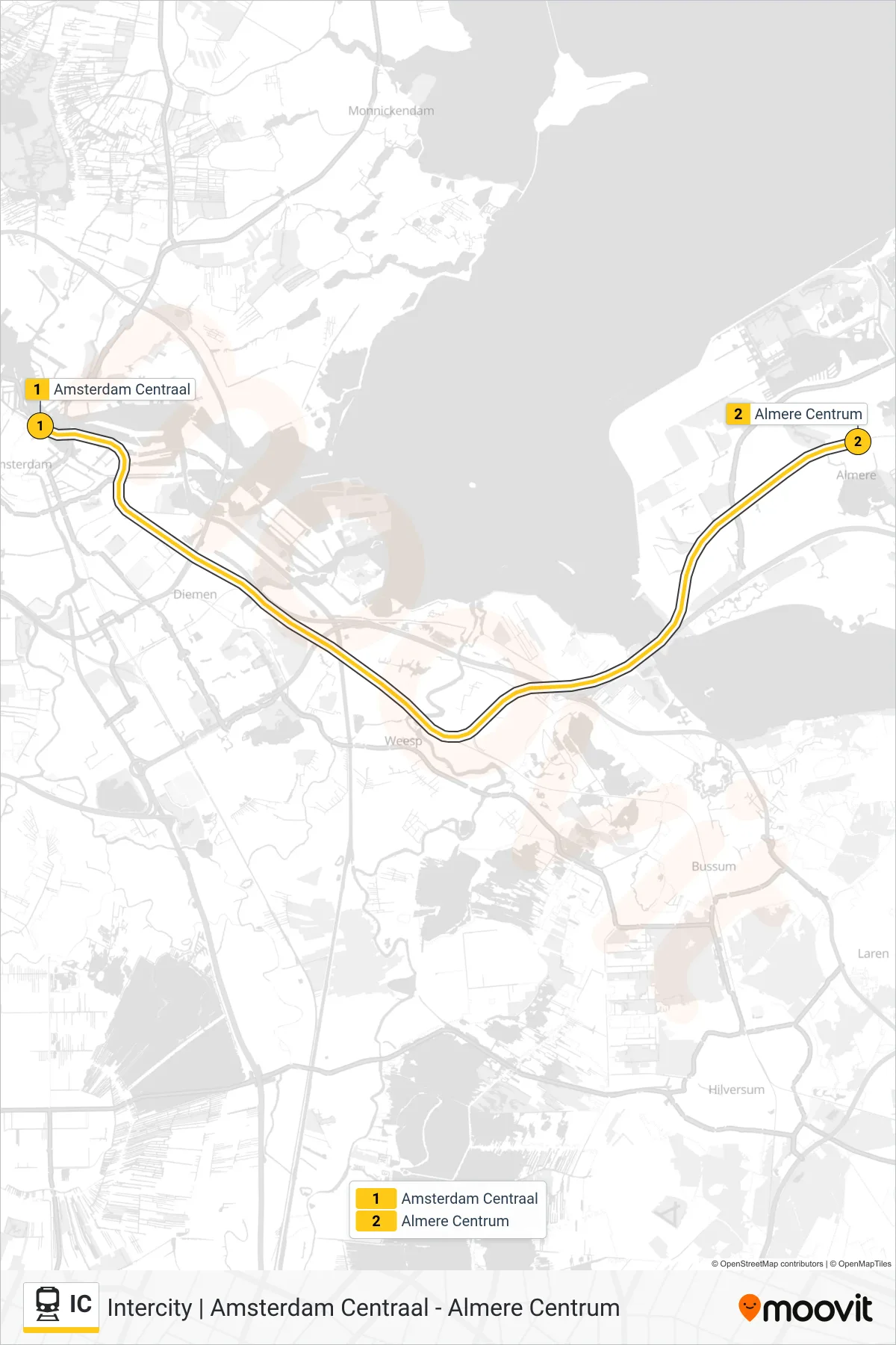 Lijn IC (trein, Almere Centrum): route en haltes op de kaart