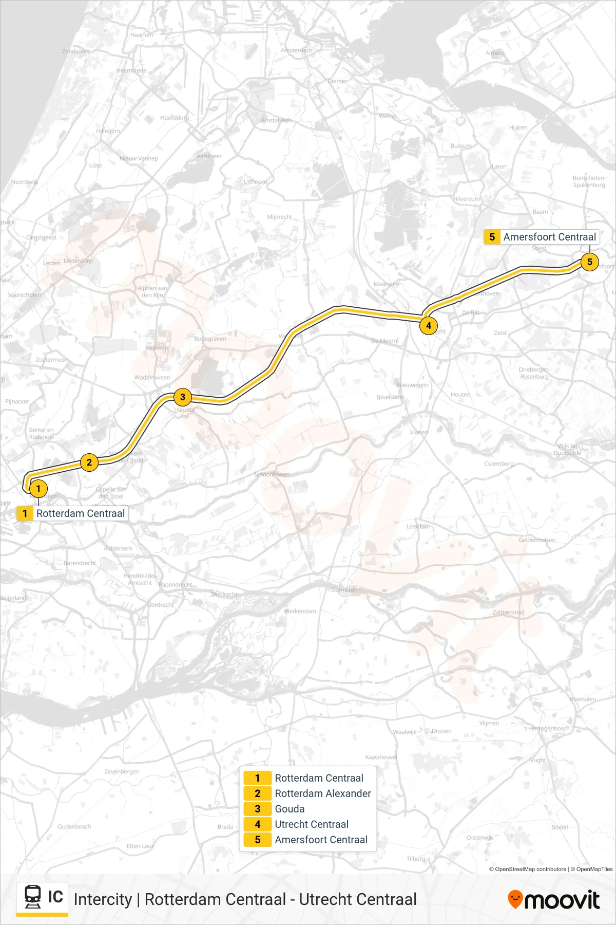 Lijn IC (trein, Amersfoort Centraal): route en haltes op de kaart