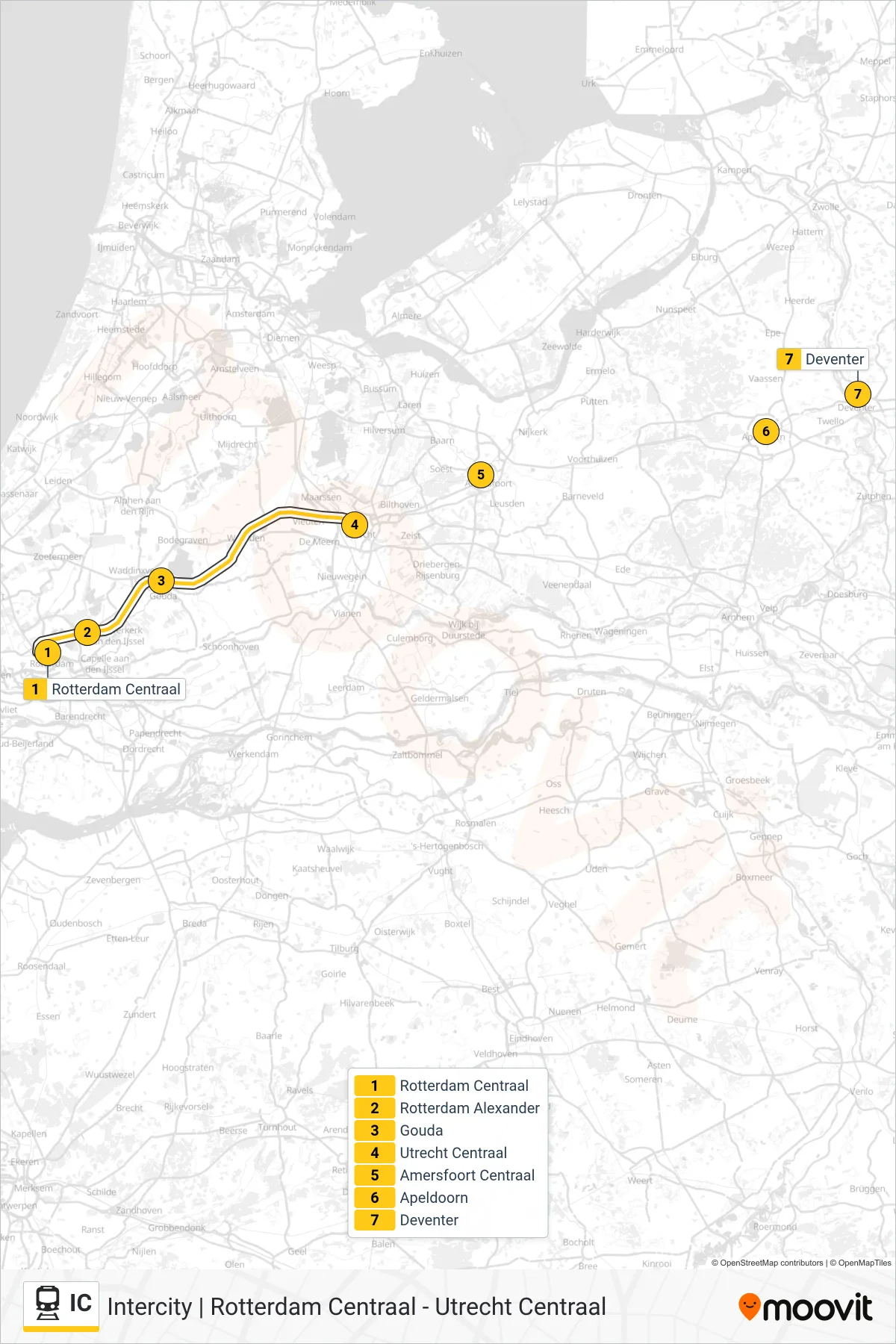 Lijn IC (trein, Deventer): route en haltes op de kaart