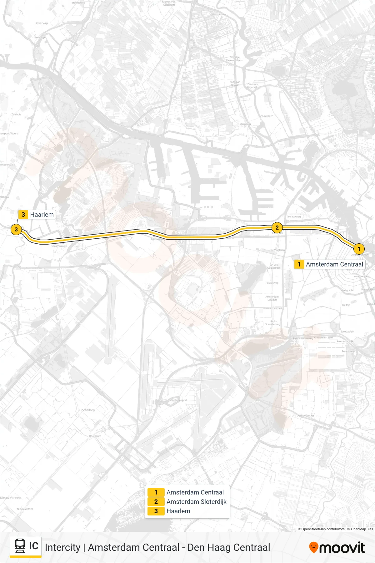 Lijn IC (trein, Haarlem): route en haltes op de kaart