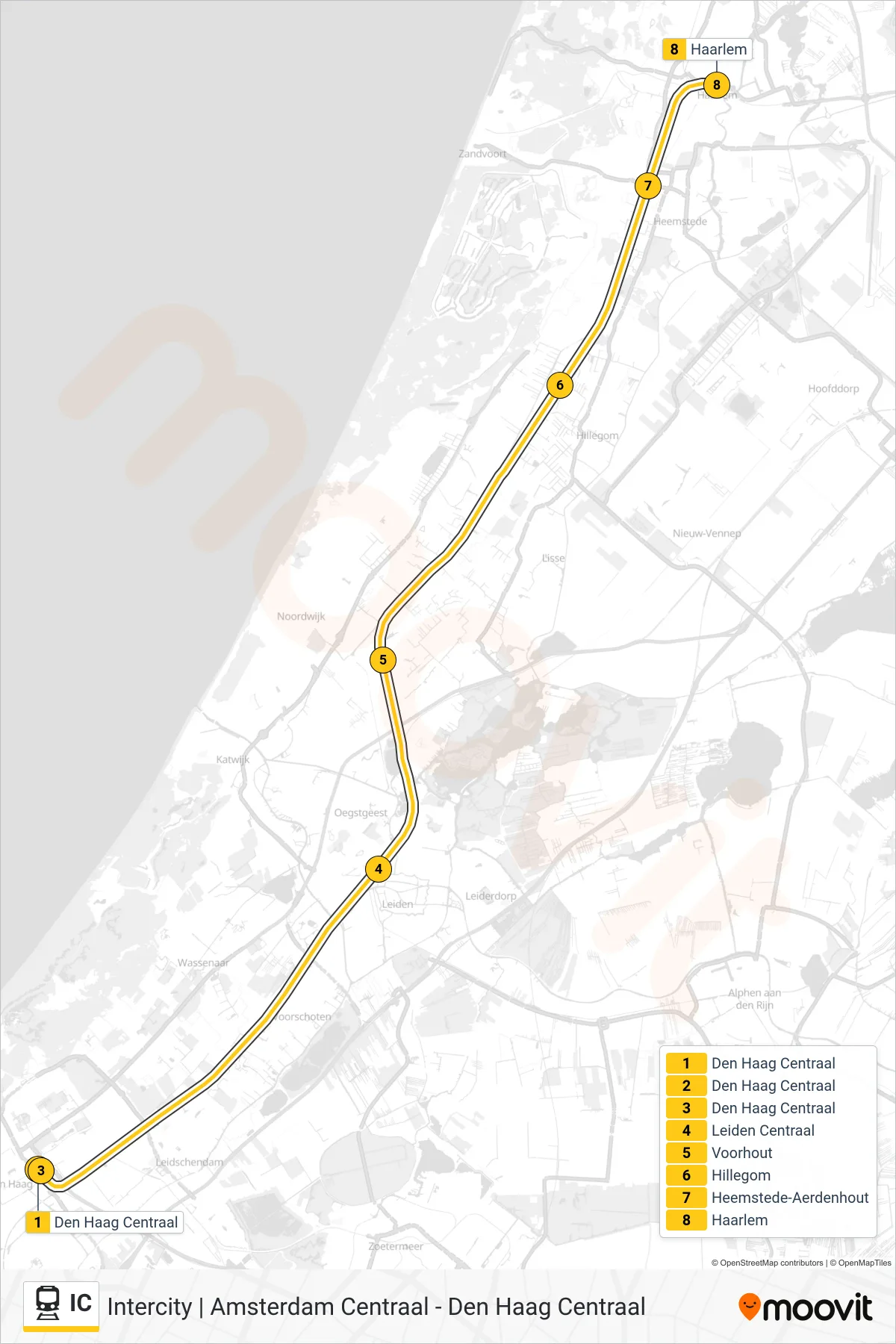 Linie IC (Bahn) Richtung Haarlem: Route und Haltestellen auf der Karte