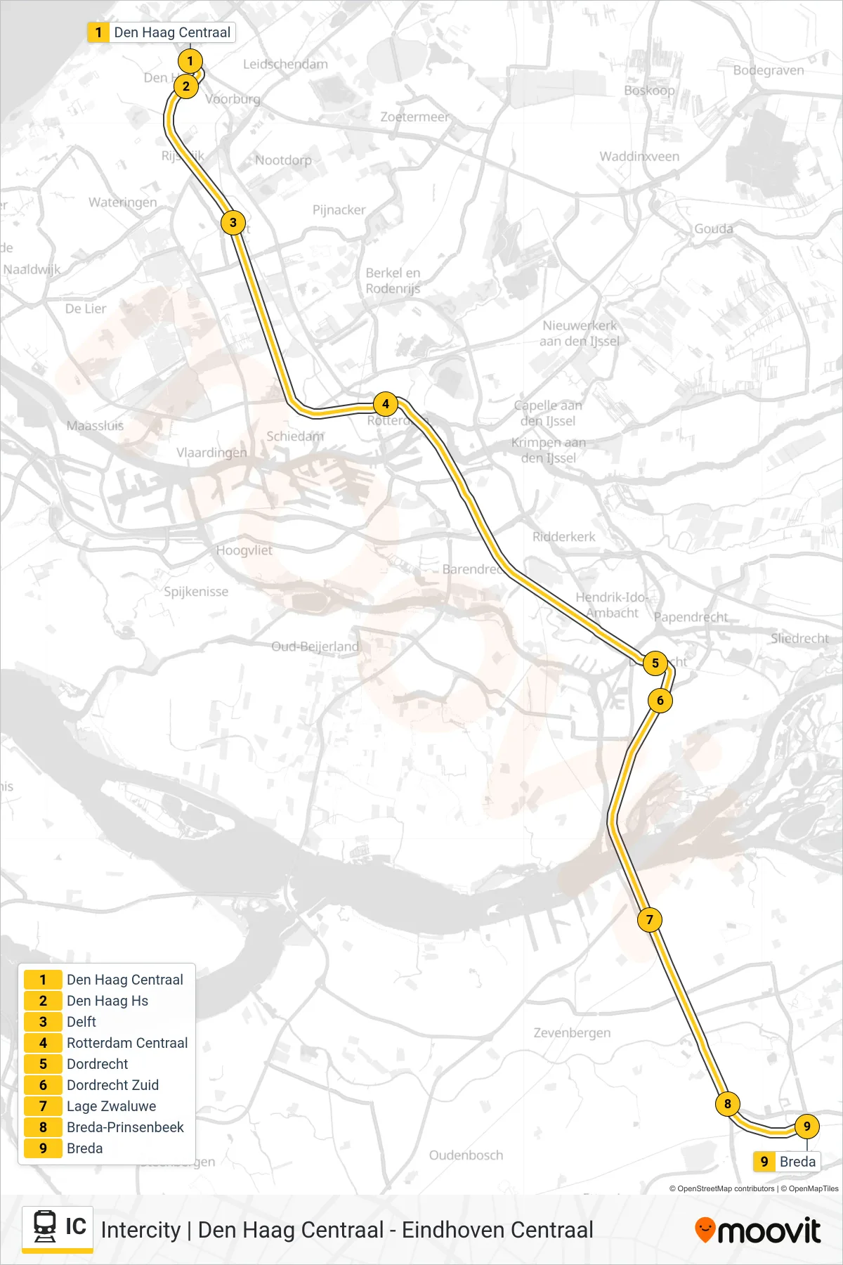 Lijn IC (trein, Breda): route en haltes op de kaart
