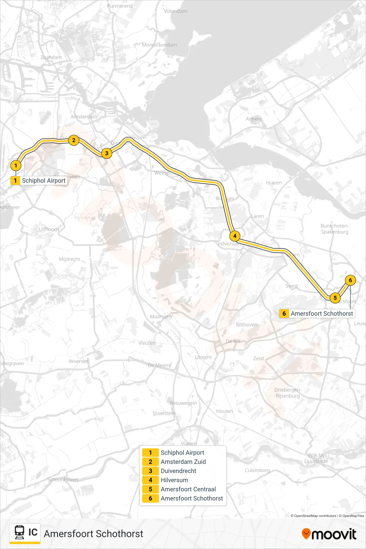 Lijn IC (trein, Amersfoort Schothorst): route en haltes op de kaart