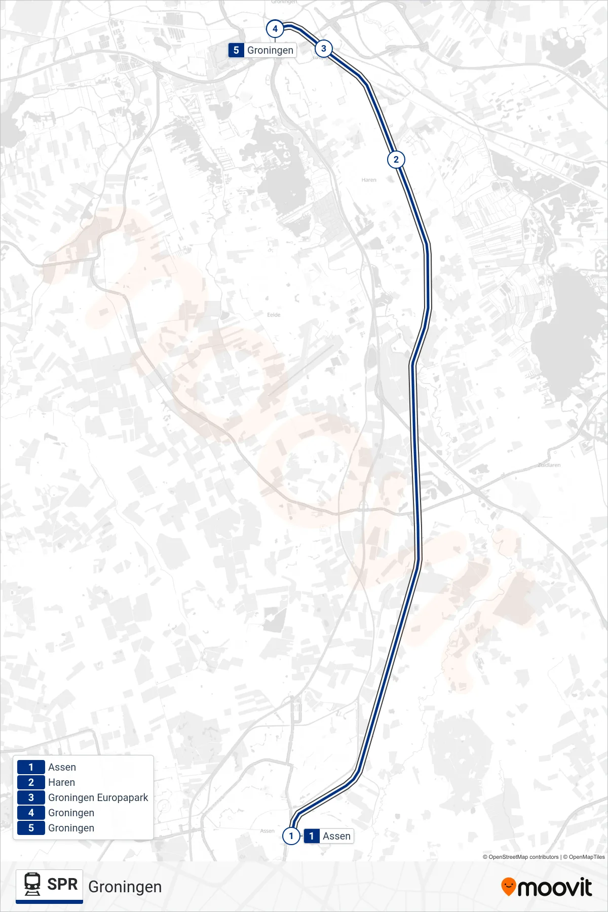 Lijn SPR (trein, Groningen): route en haltes op de kaart