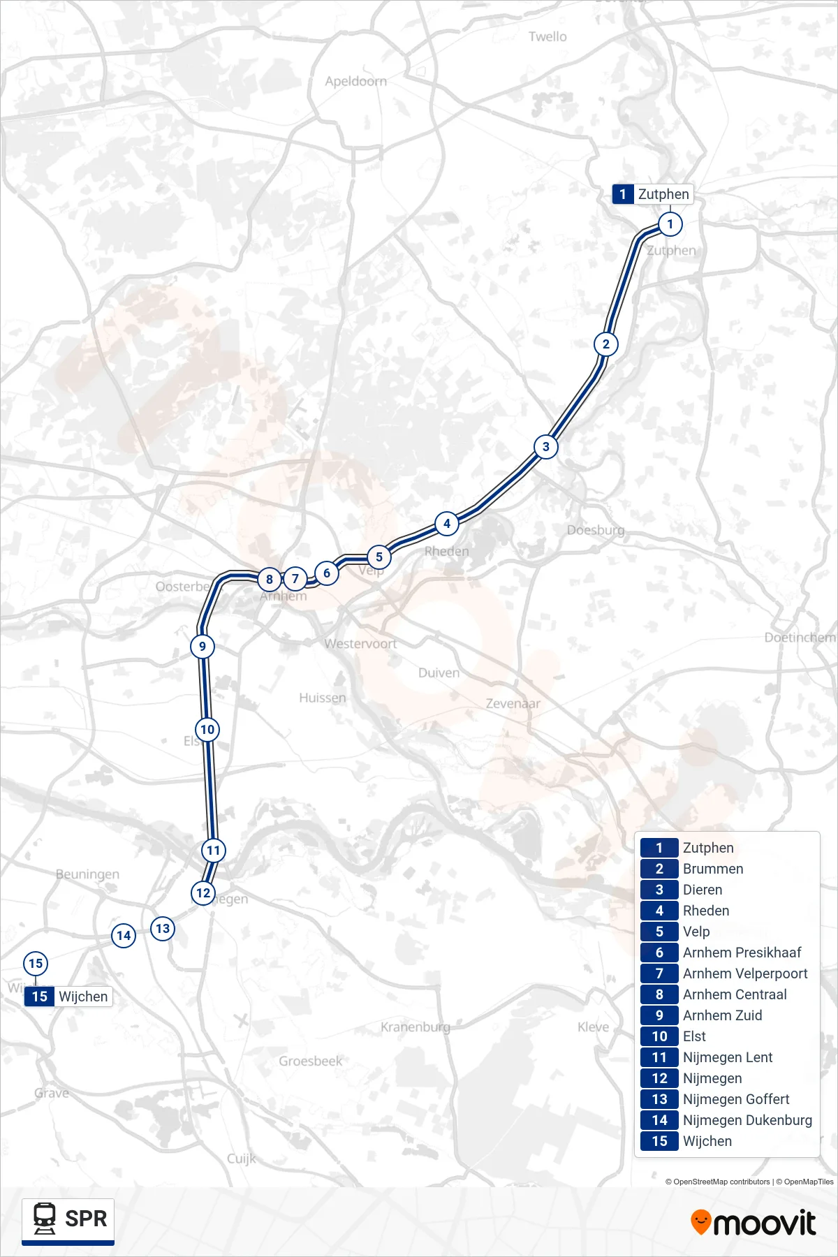 Lijn SPR (trein, Wijchen): route en haltes op de kaart