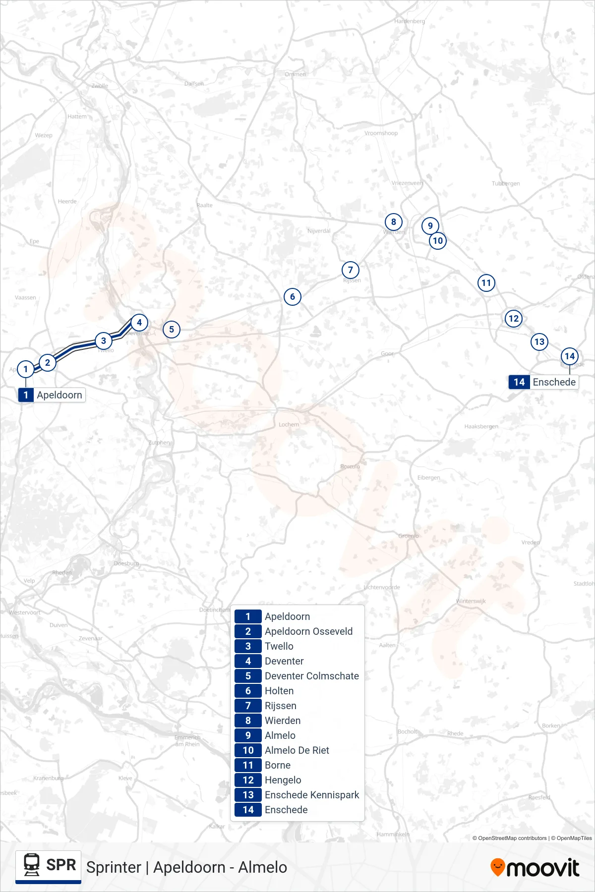 Lijn SPR (trein, Almelo): route en haltes op de kaart