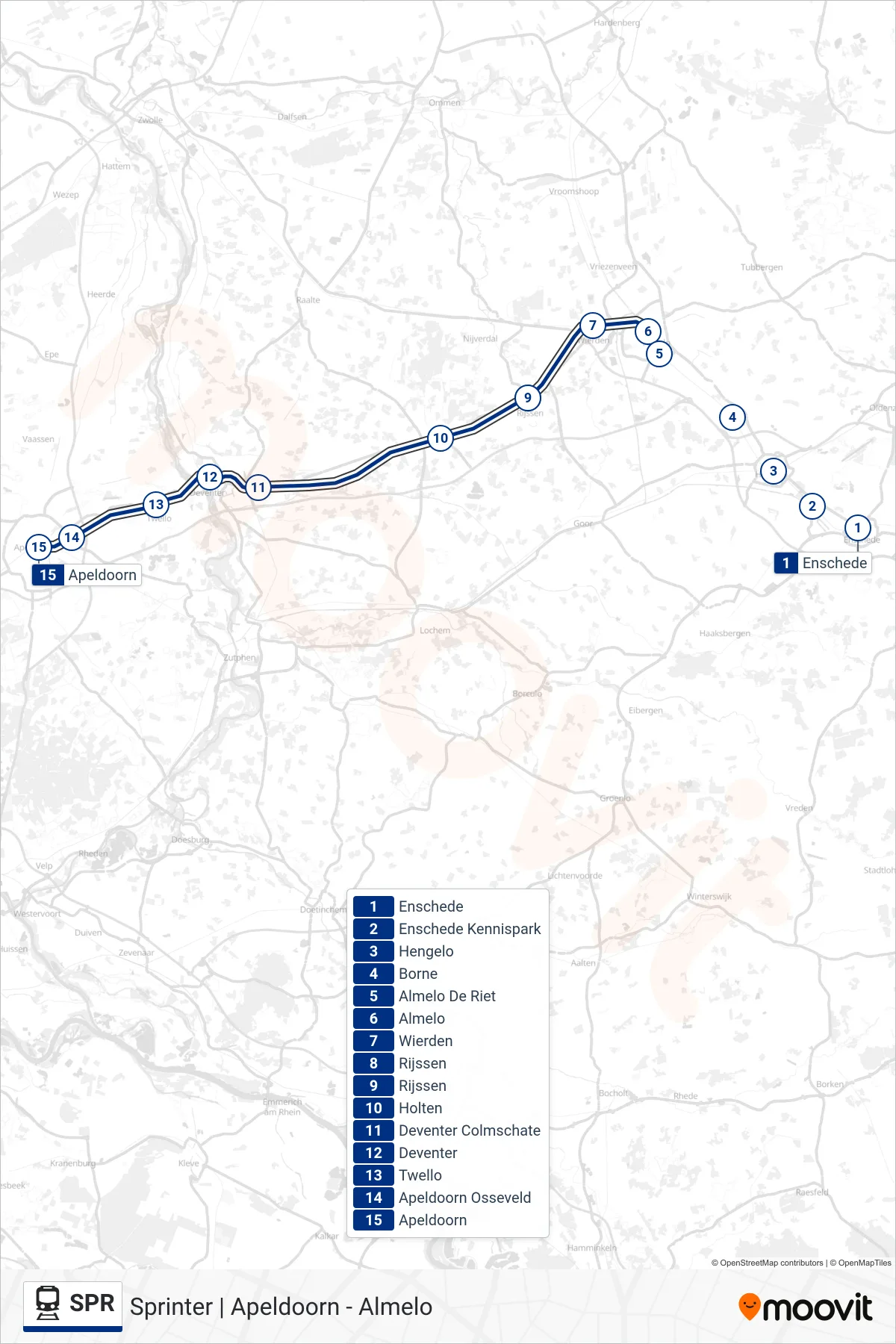 Lijn SPR (trein, Apeldoorn): route en haltes op de kaart