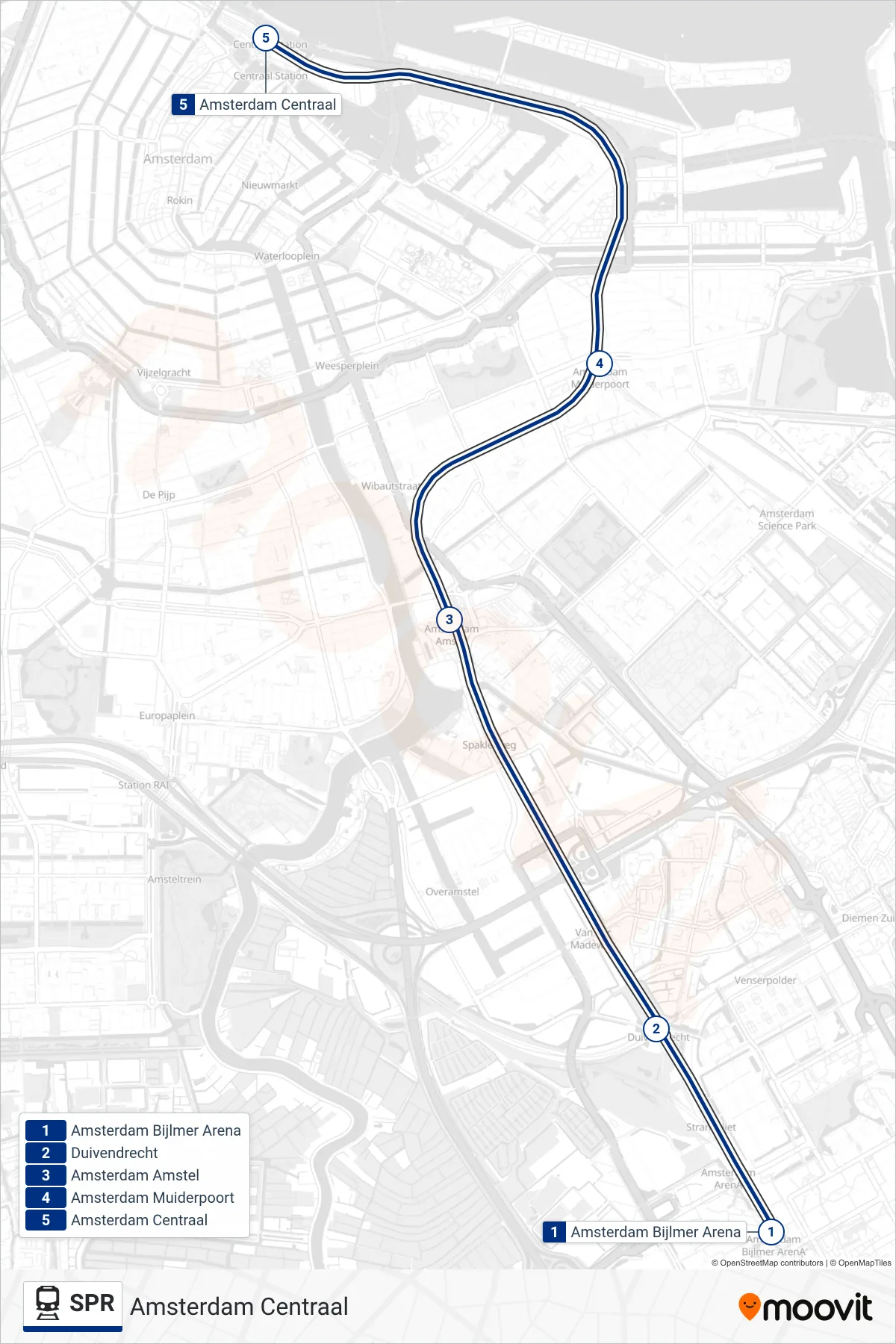 Lijn SPR (trein, Amsterdam Centraal): route en haltes op de kaart