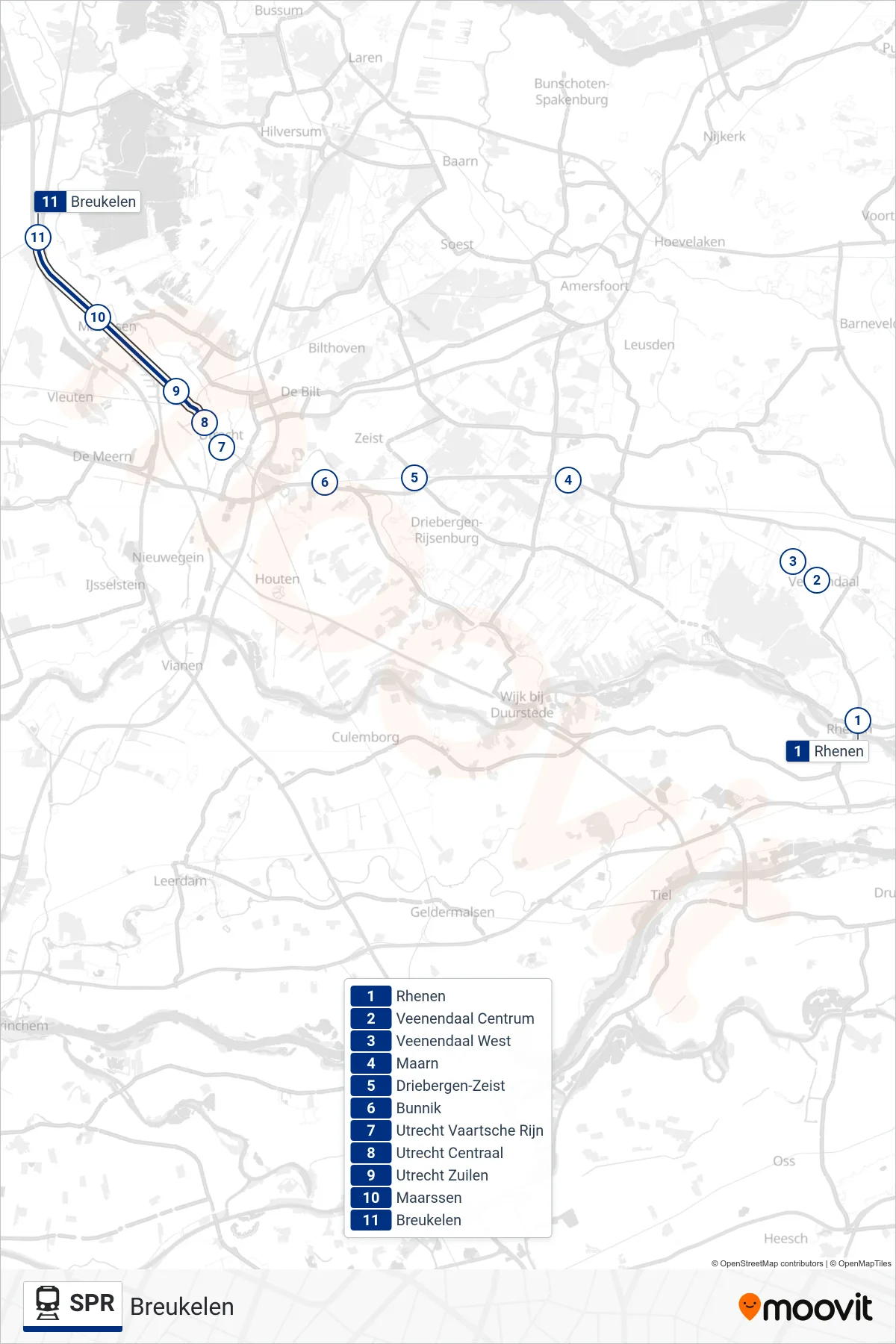 Lijn SPR (trein, Breukelen): route en haltes op de kaart