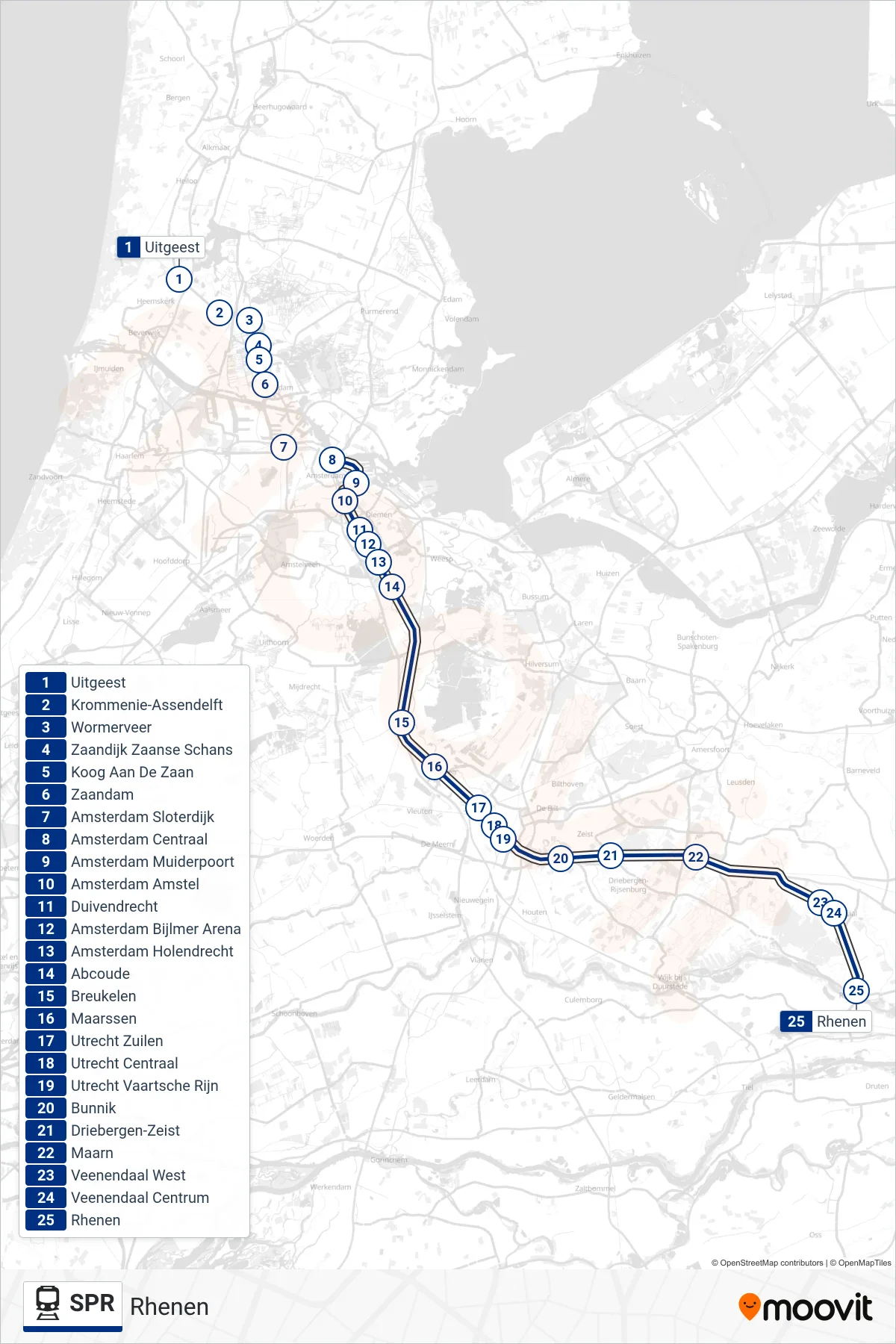 Lijn SPR (trein, Rhenen): route en haltes op de kaart