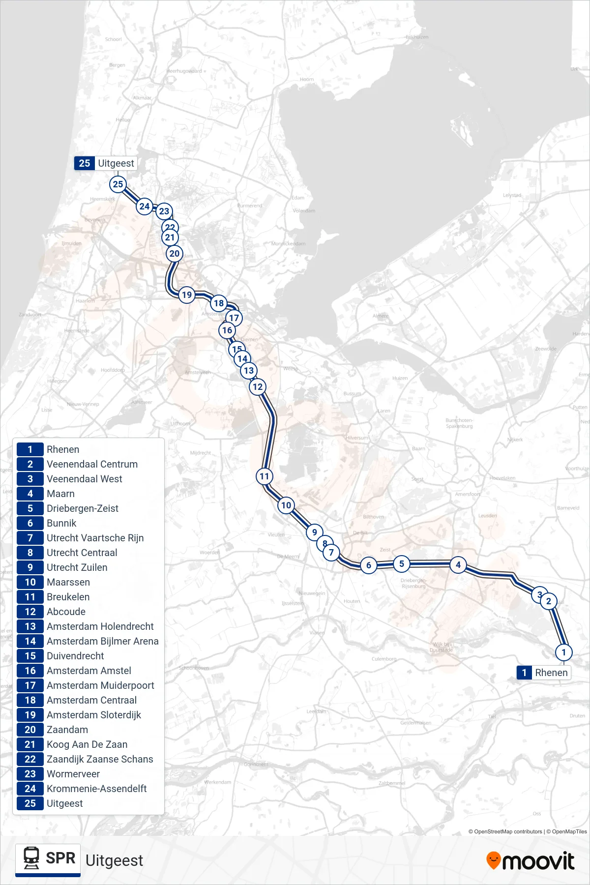 Lijn SPR (trein, Uitgeest): route en haltes op de kaart