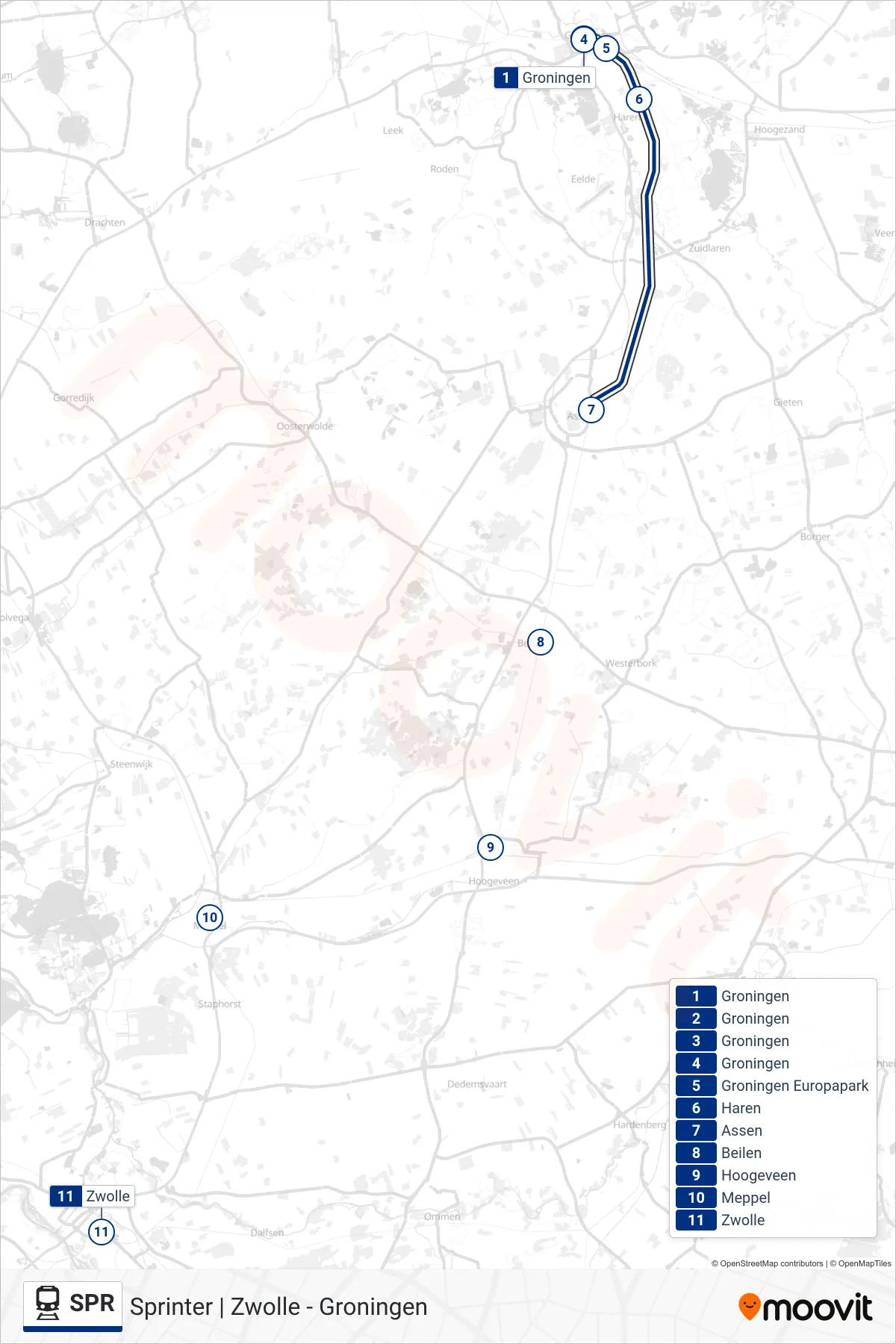 Lijn SPR (trein, Zwolle): route en haltes op de kaart