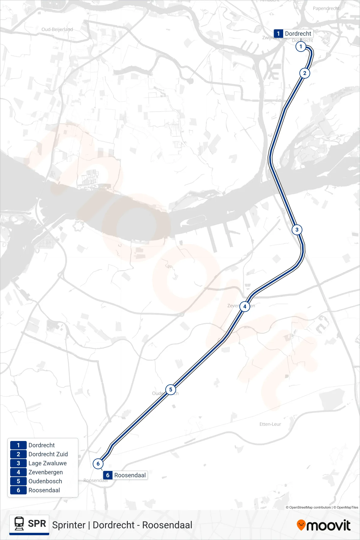 Lijn SPR (trein, Roosendaal): route en haltes op de kaart