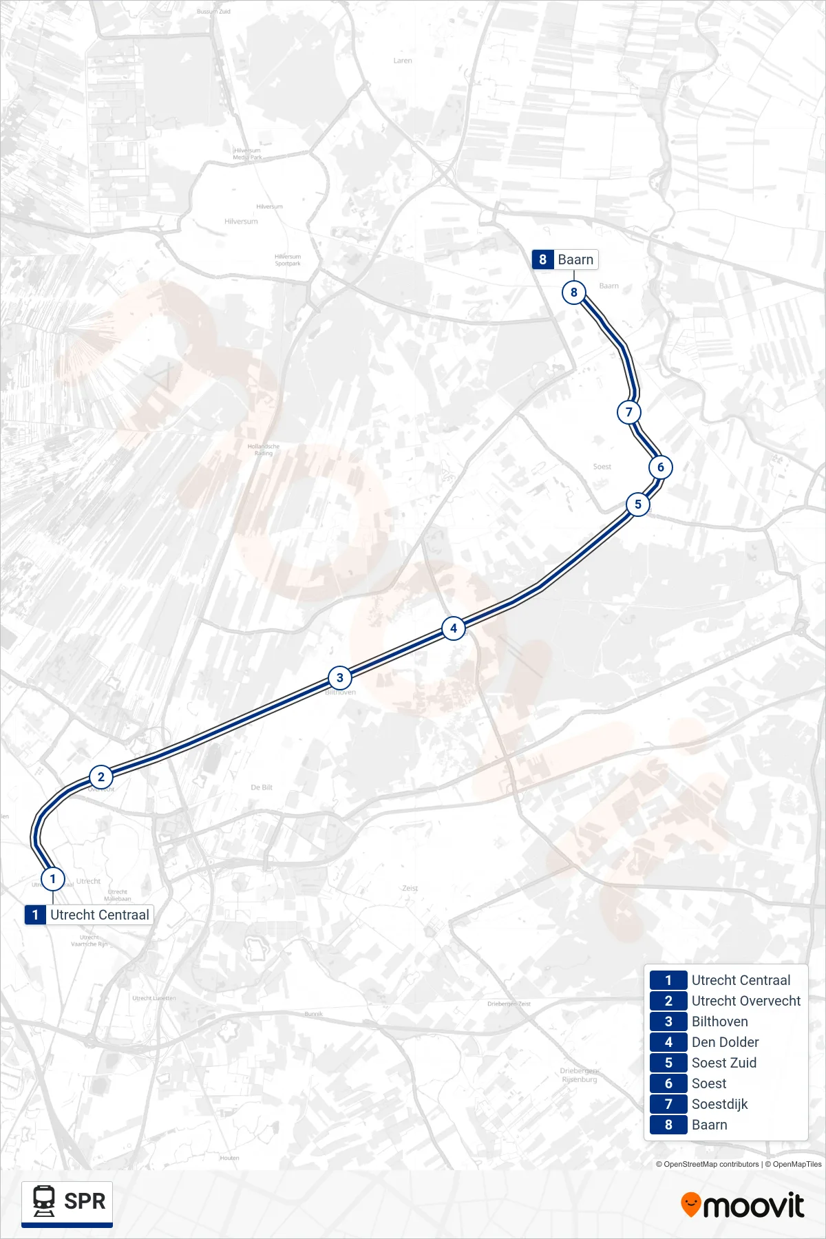 Lijn SPR (trein, Baarn): route en haltes op de kaart