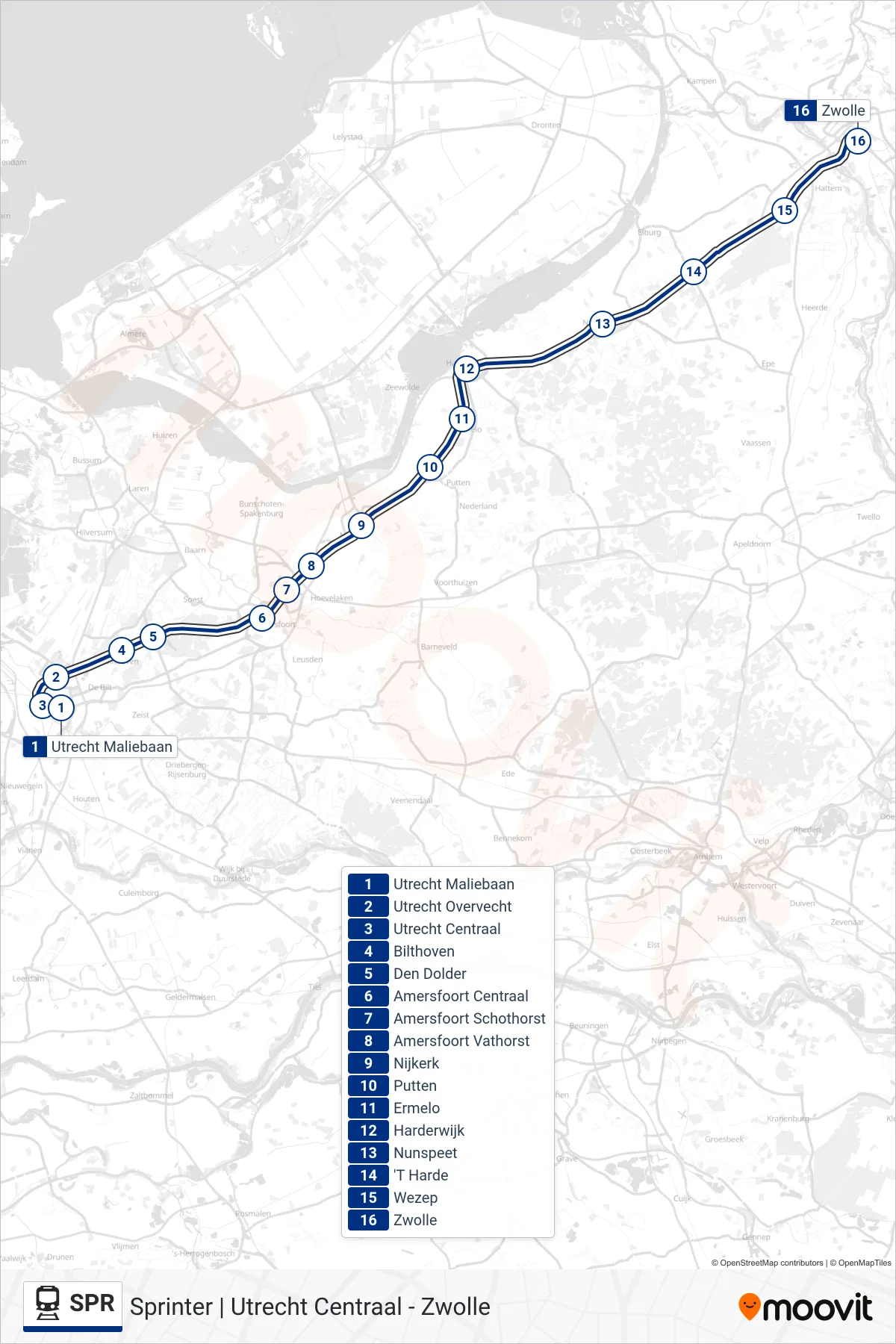 Lijn SPR (trein, Zwolle): route en haltes op de kaart