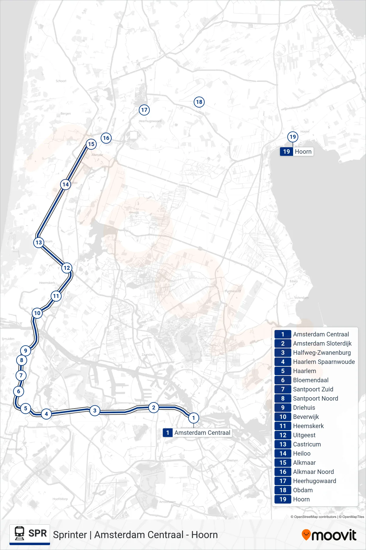 Lijn SPR (trein, Hoorn): route en haltes op de kaart