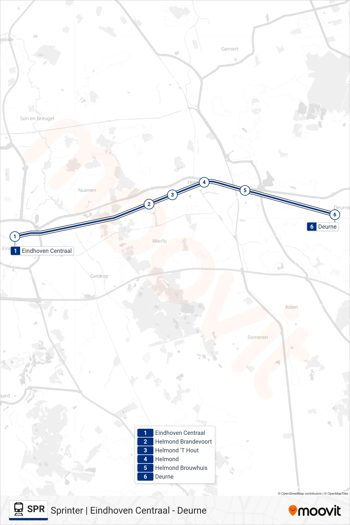 Lijn SPR (trein, Deurne): route en haltes op de kaart