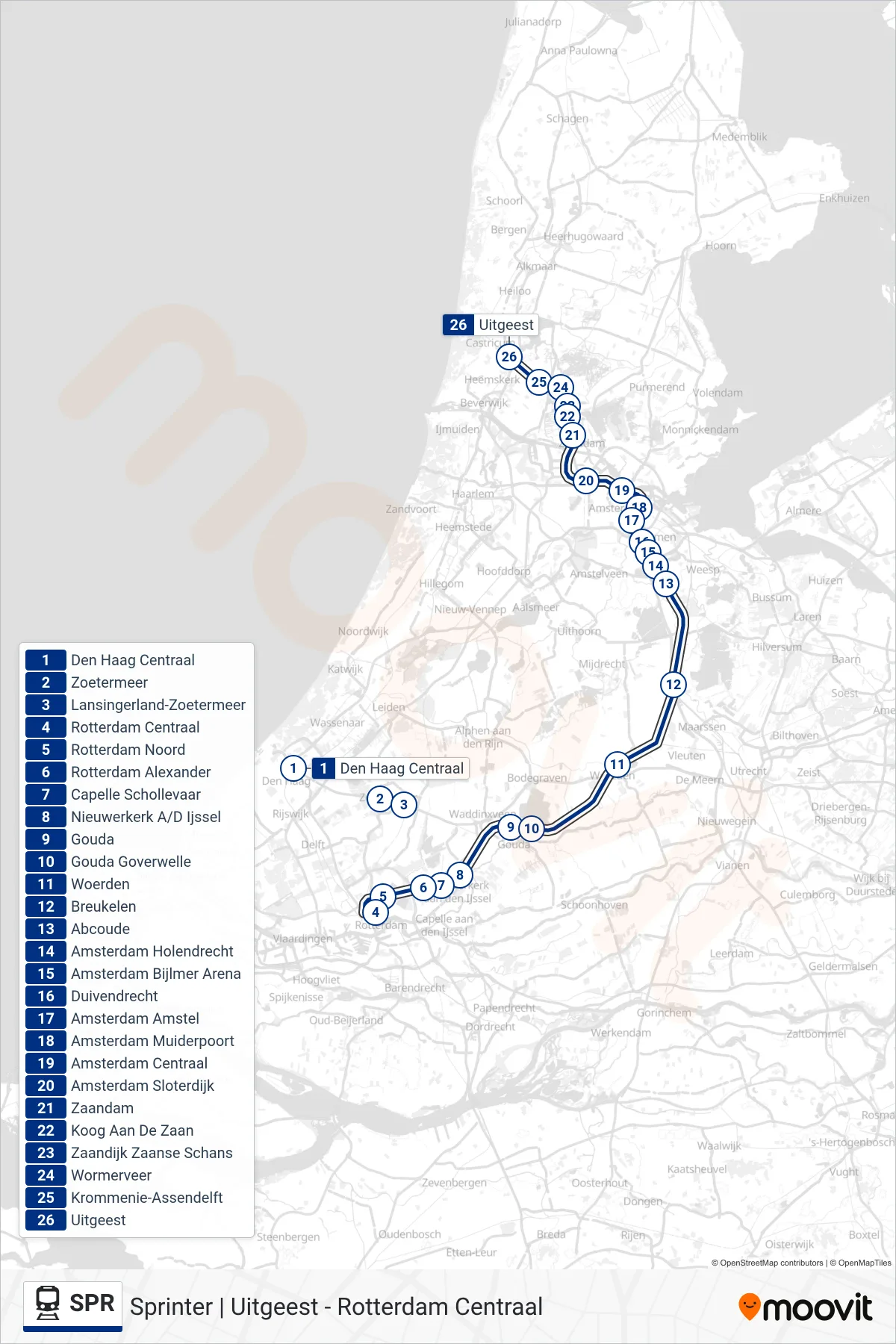 Lijn SPR (trein, Uitgeest): route en haltes op de kaart