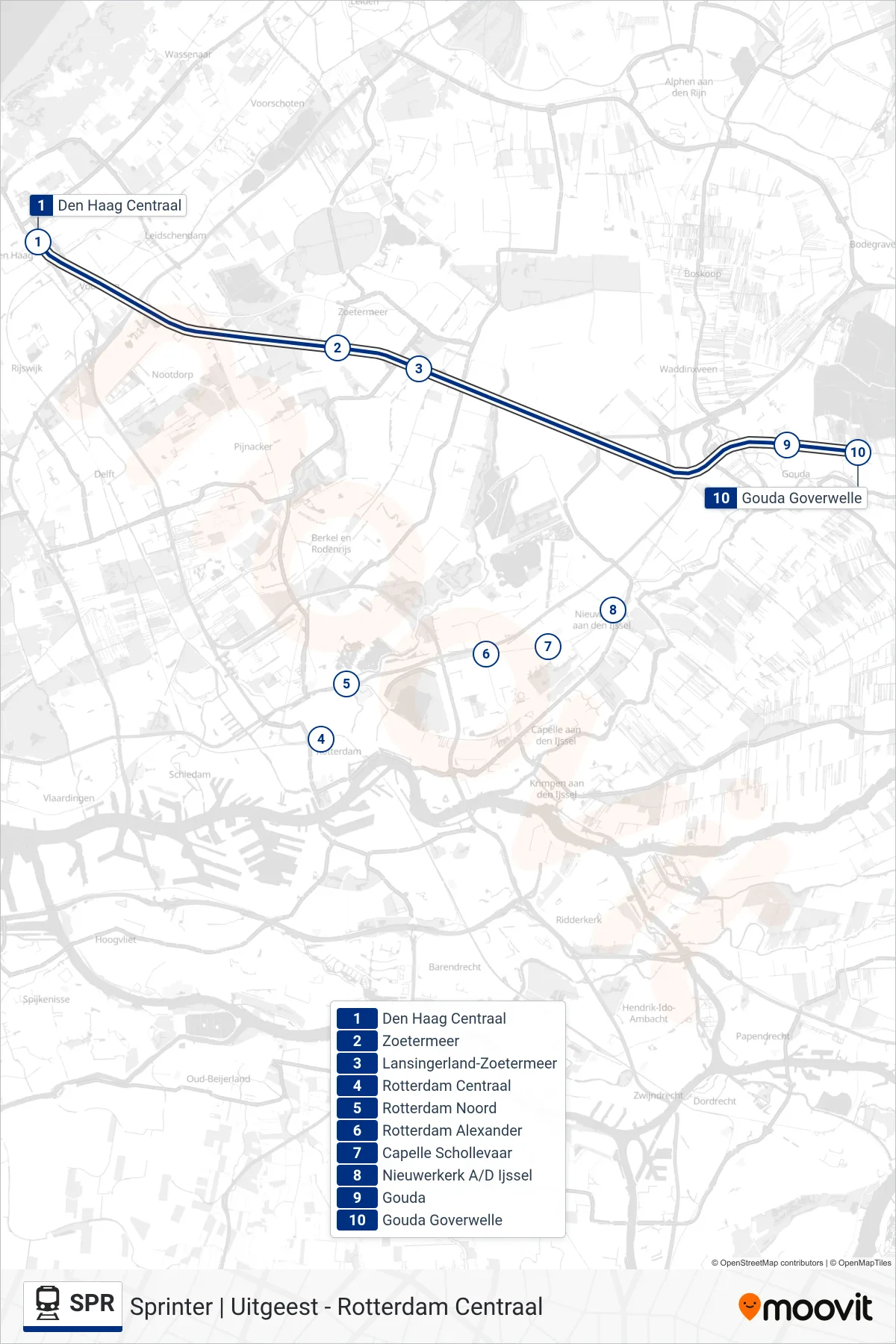 Lijn SPR (trein, Gouda Goverwelle): route en haltes op de kaart