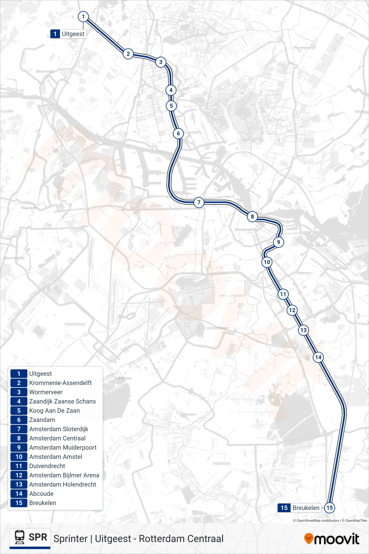 Lijn SPR (trein, Breukelen): route en haltes op de kaart