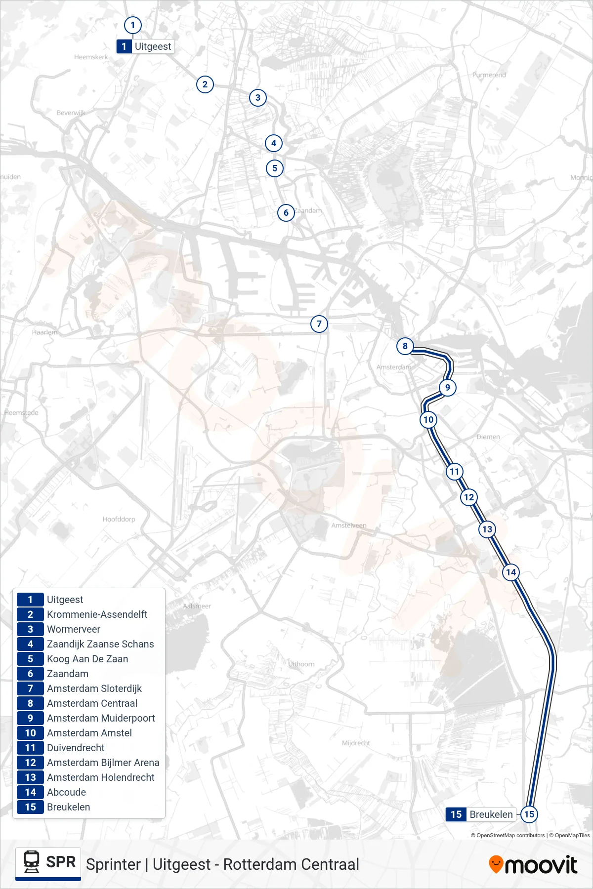 Lijn SPR (trein, Utrecht Centraal): route en haltes op de kaart