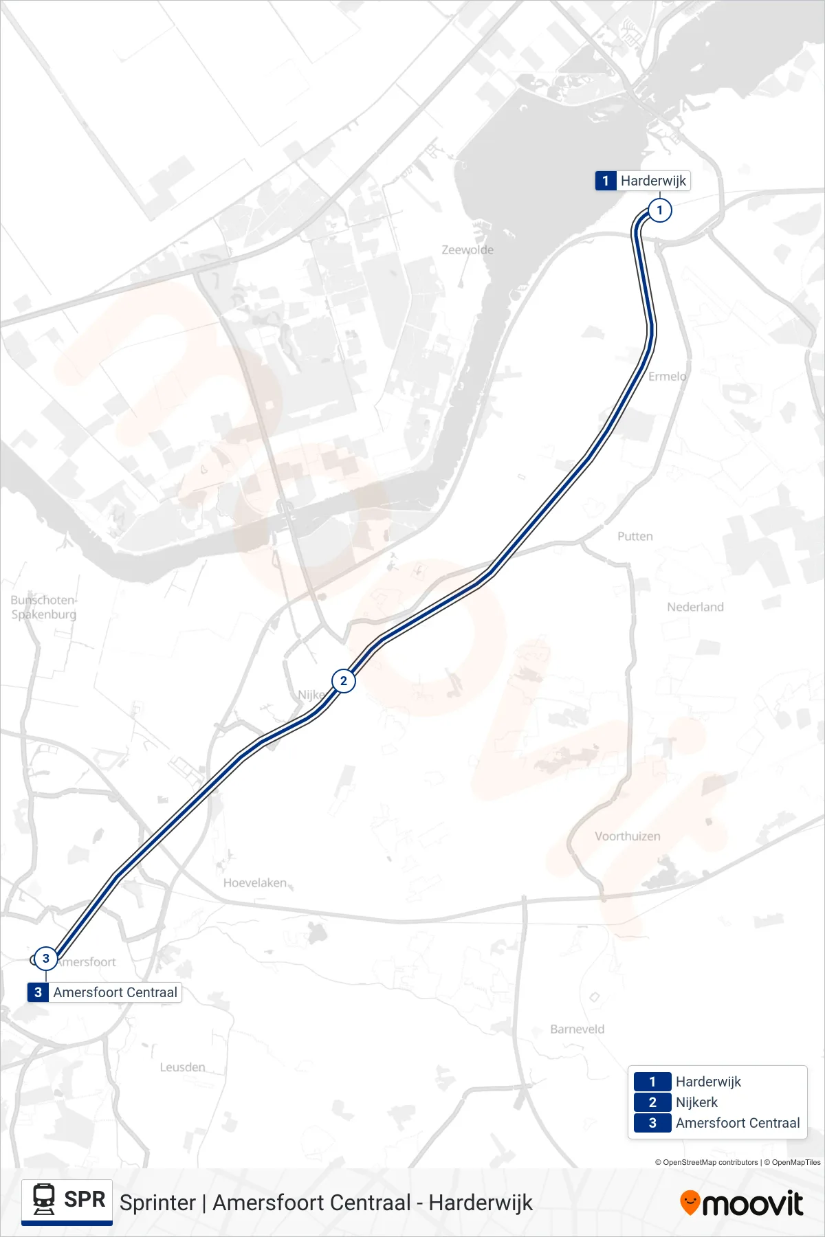 Lijn SPR (trein, Amersfoort Centraal): route en haltes op de kaart