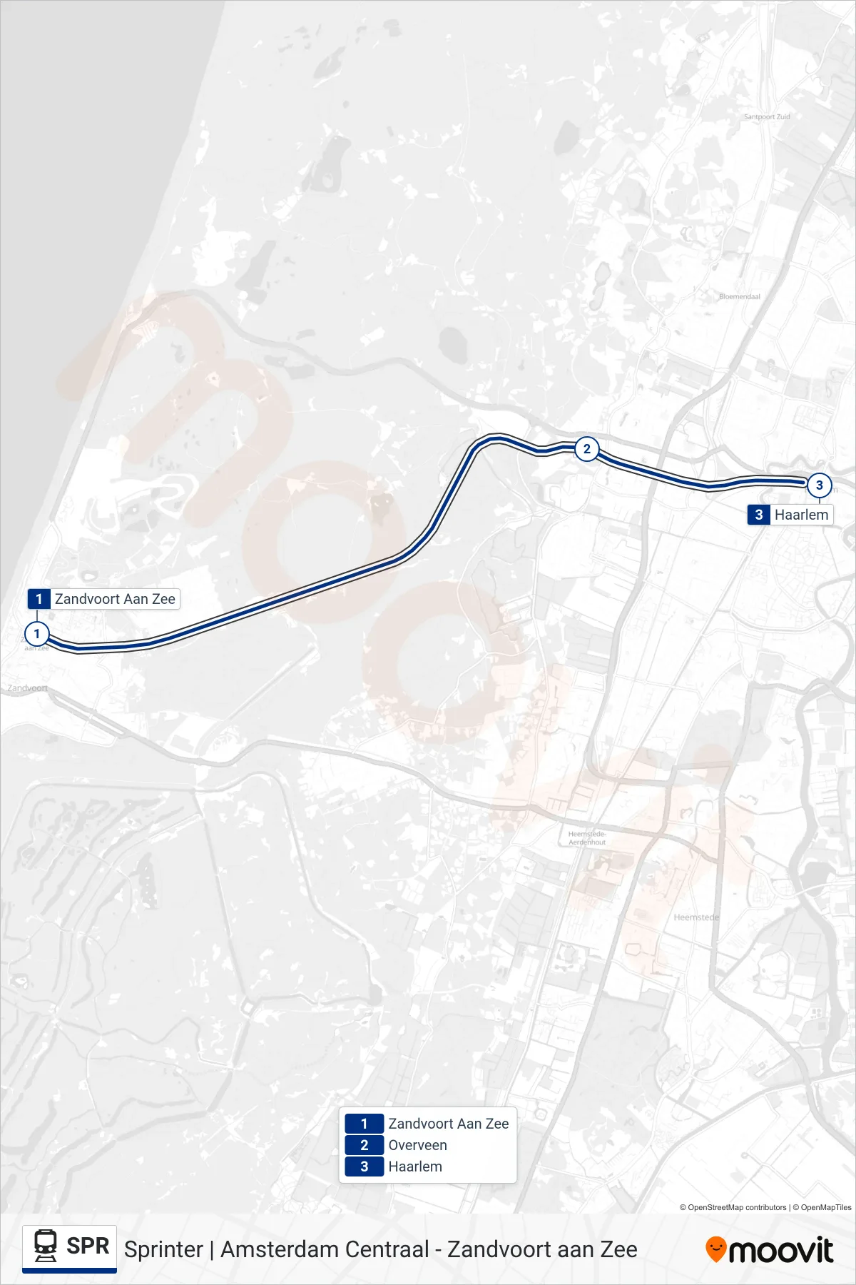 Lijn SPR (trein, Haarlem): route en haltes op de kaart
