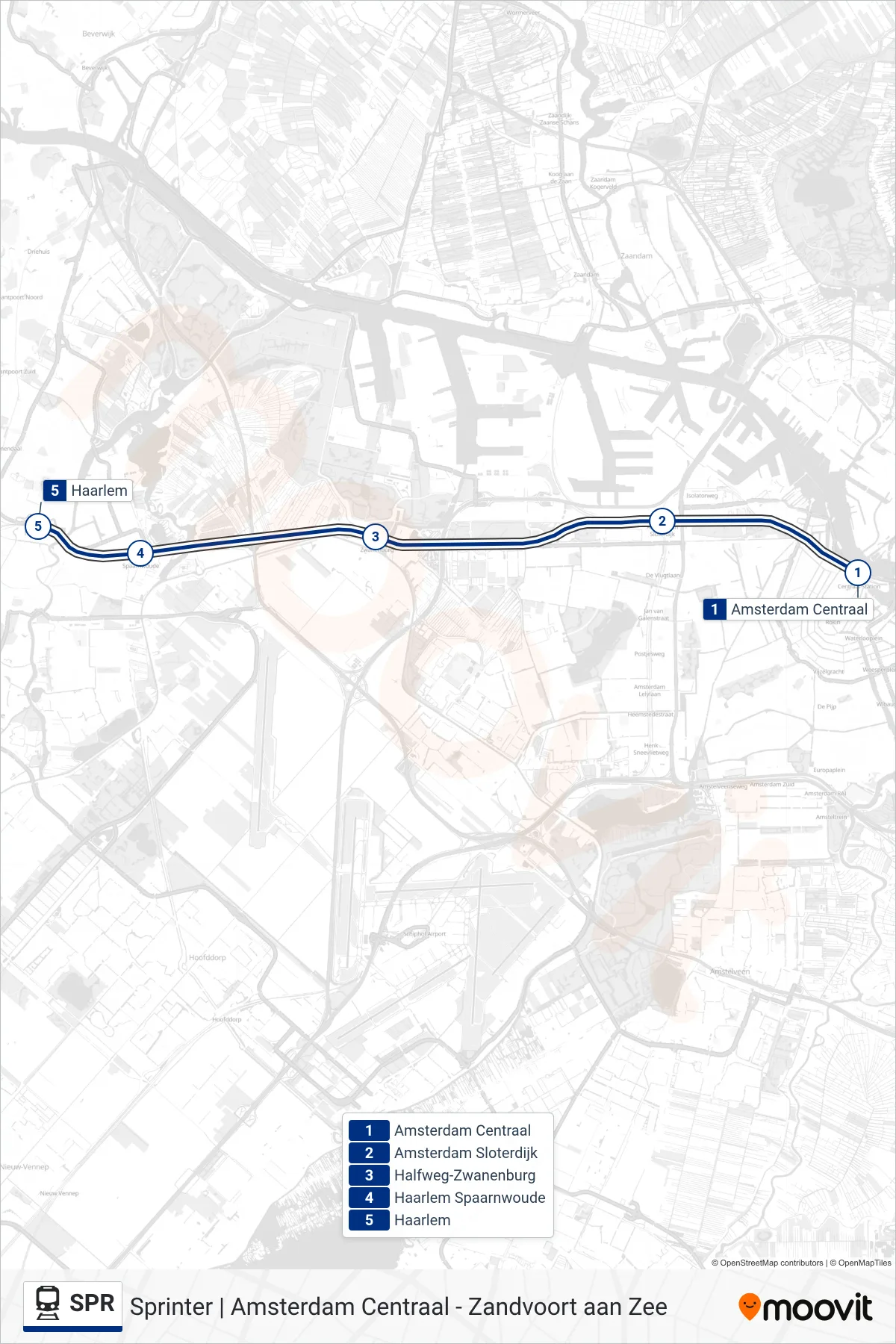 Lijn SPR (trein, Haarlem): route en haltes op de kaart