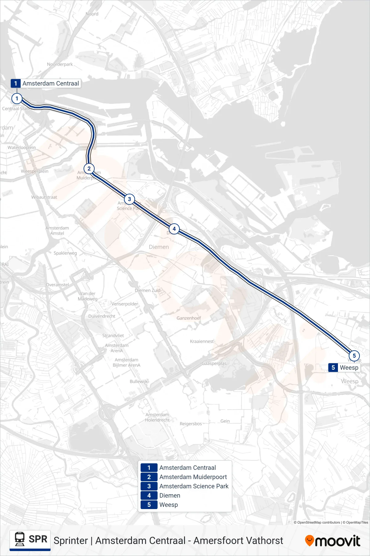 Lijn SPR (trein, Weesp): route en haltes op de kaart
