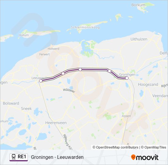 Trein RE1 lijnkaart