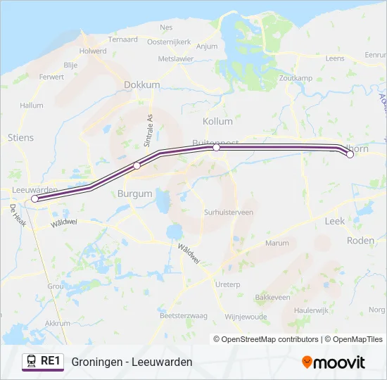 Trein RE1 lijnkaart