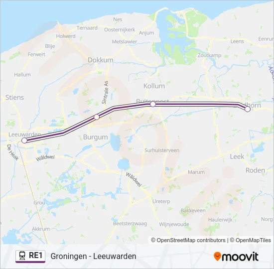 Trein RE1 lijnkaart